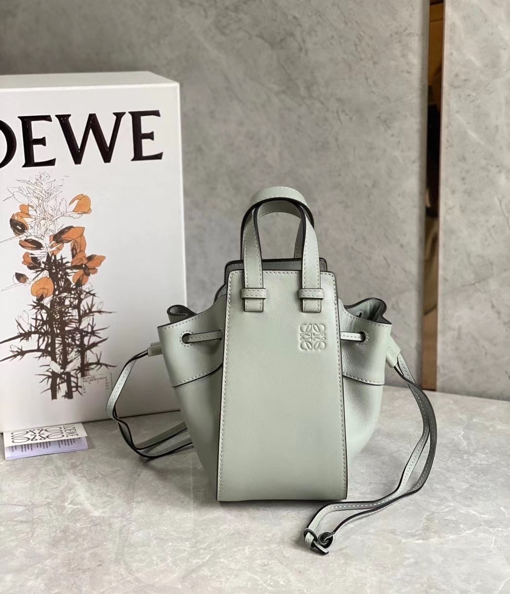 L0ew* mini hammock drawstring bag in ash grey calfskin