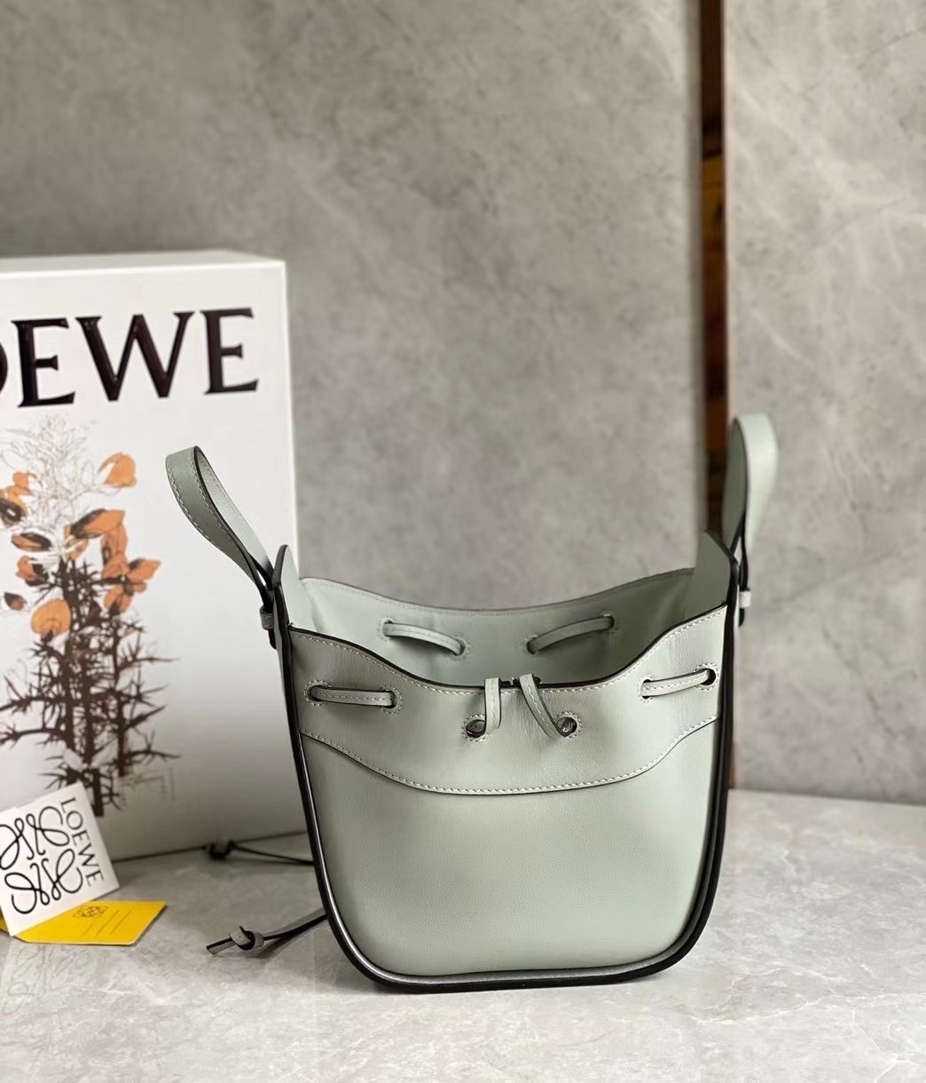 L0ew* mini hammock drawstring bag in ash grey calfskin