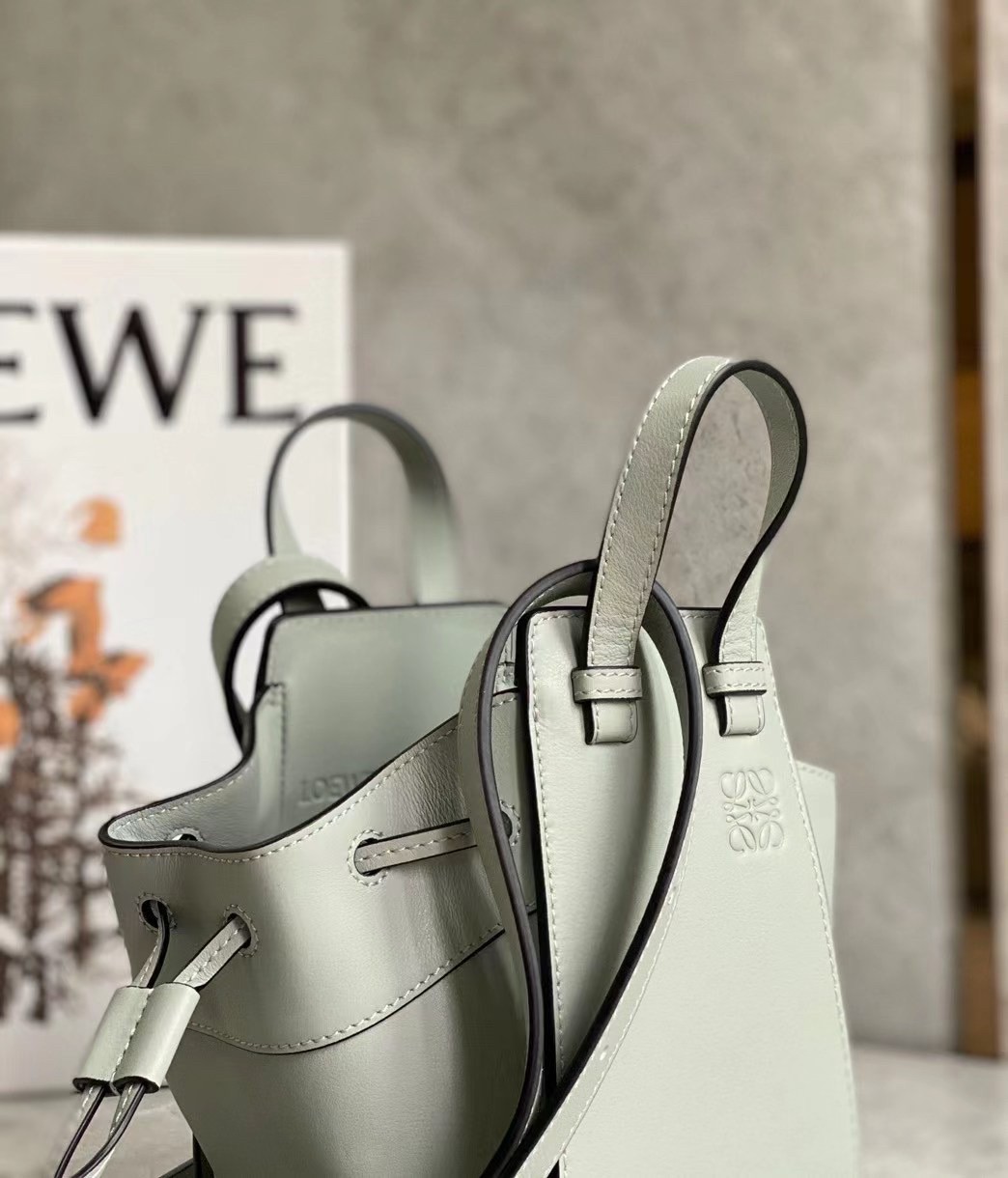 L0ew* mini hammock drawstring bag in ash grey calfskin