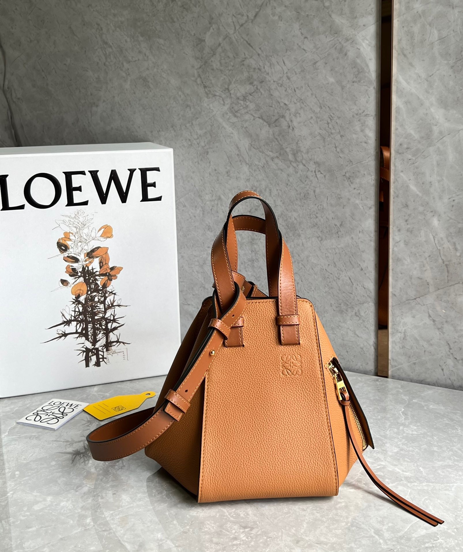L0ew* compact hammock bag in light caramel grained calfskin