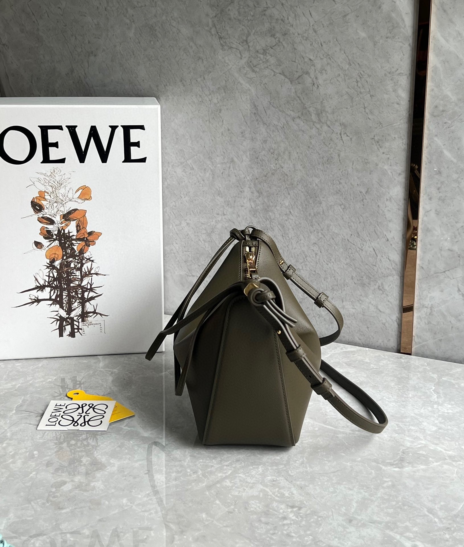 L0ew* mini hammock hobo bag in dark green calfskin