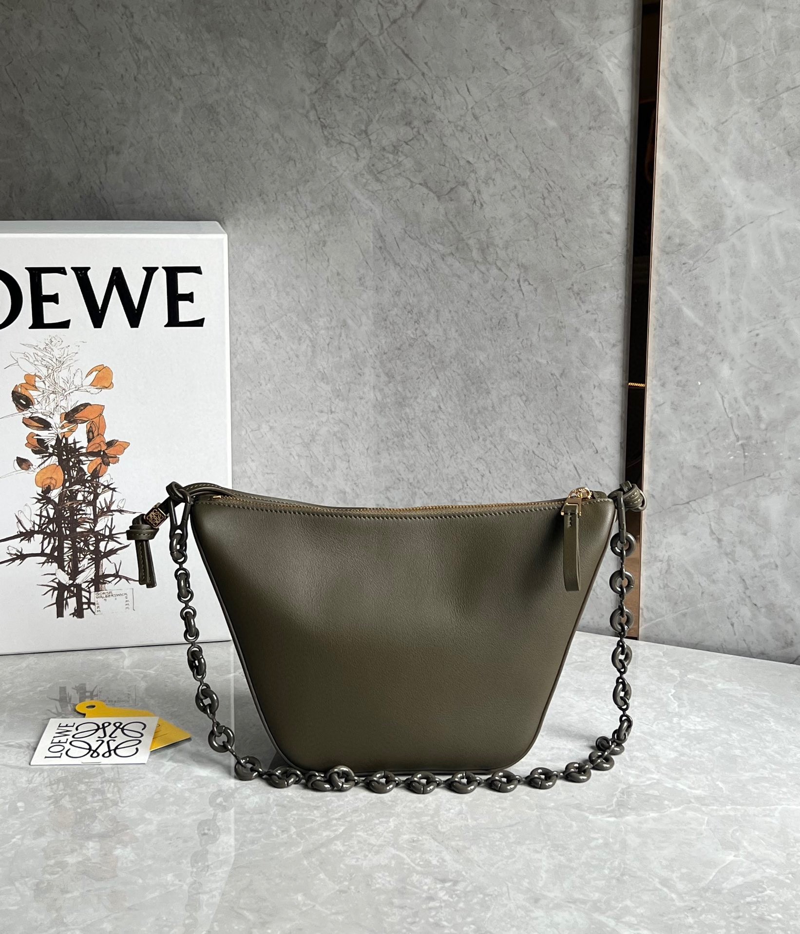 L0ew* mini hammock hobo bag in dark green calfskin