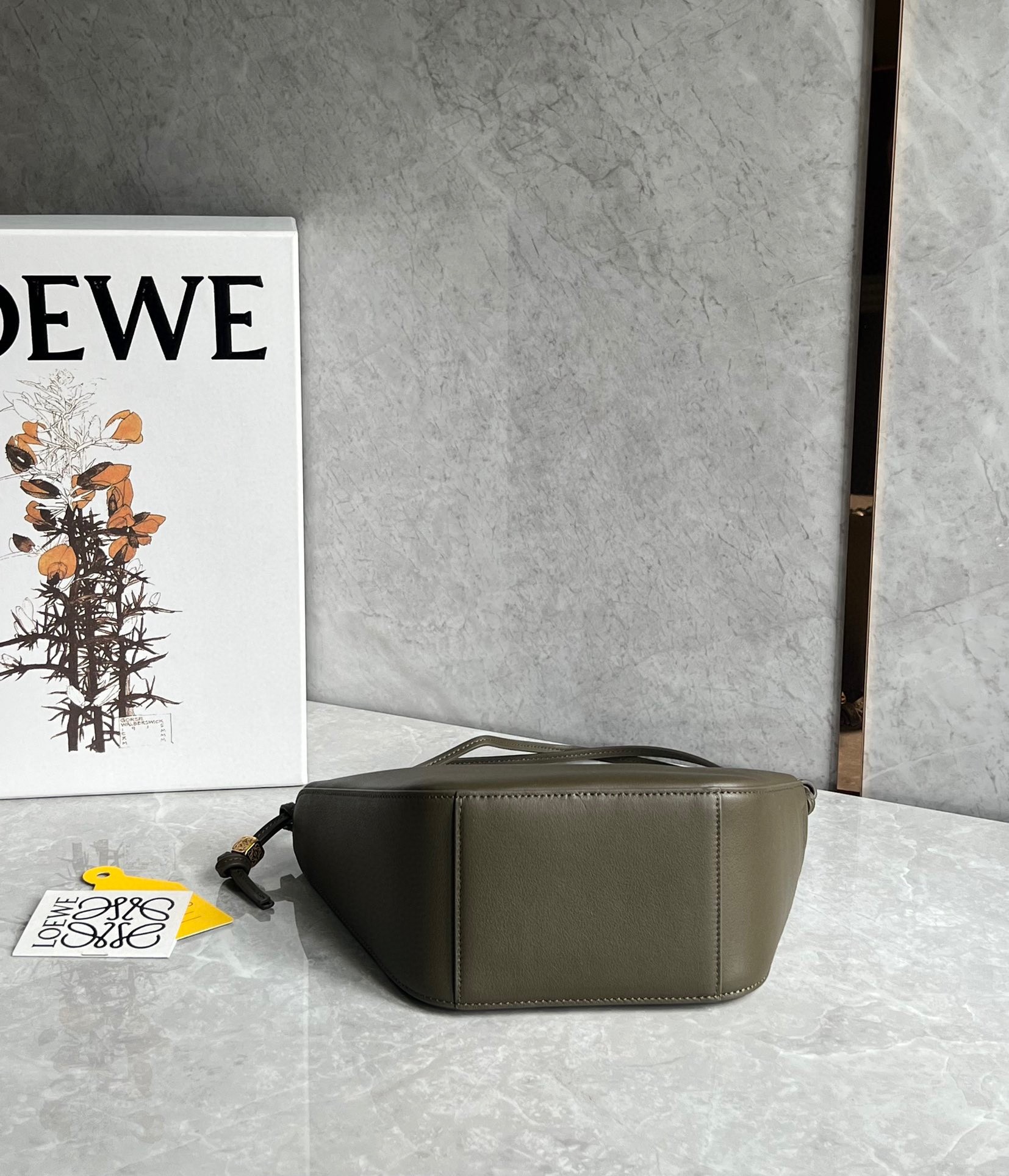 L0ew* mini hammock hobo bag in dark green calfskin