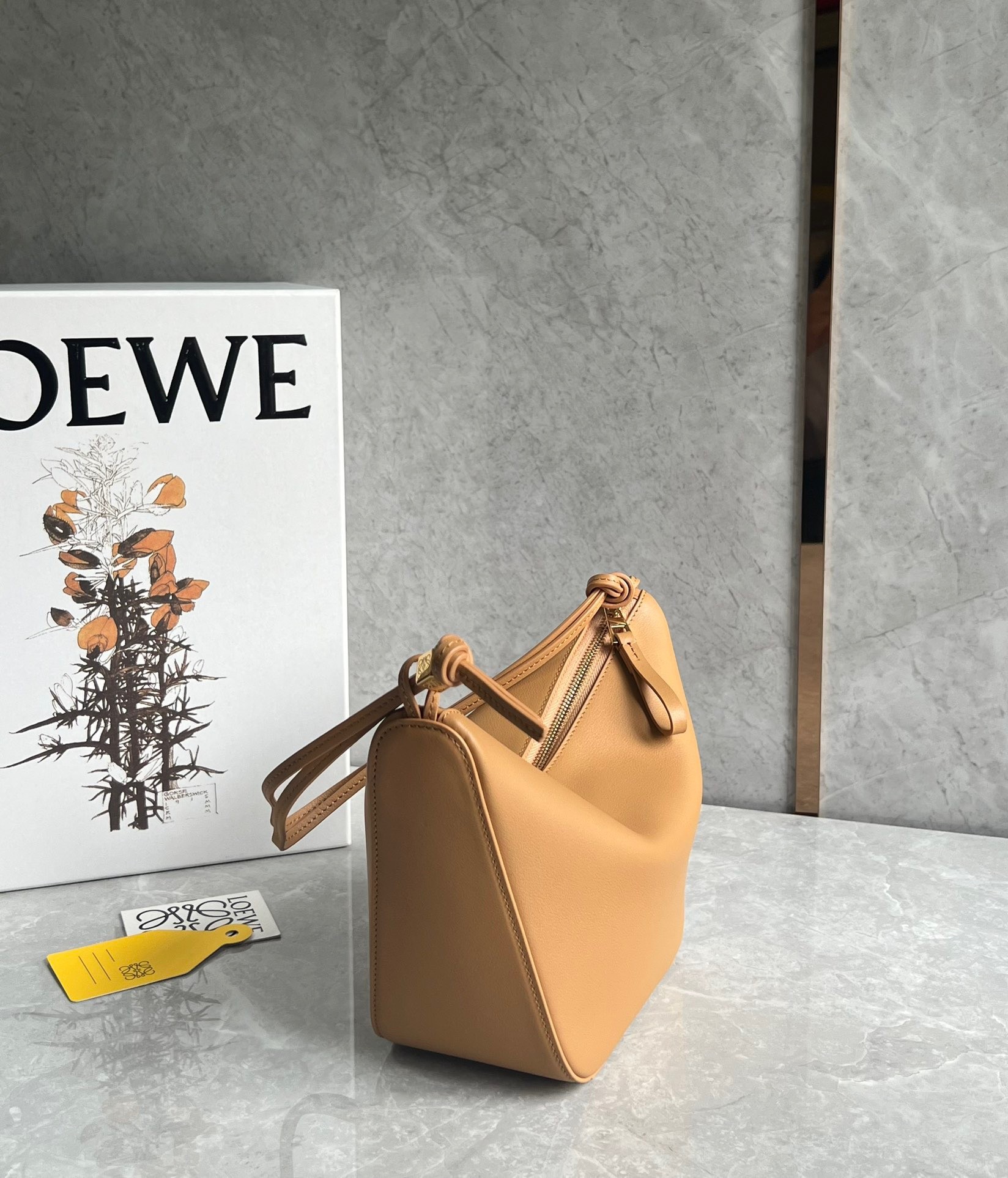 L0ew* mini hammock hobo bag in light brown calfskin