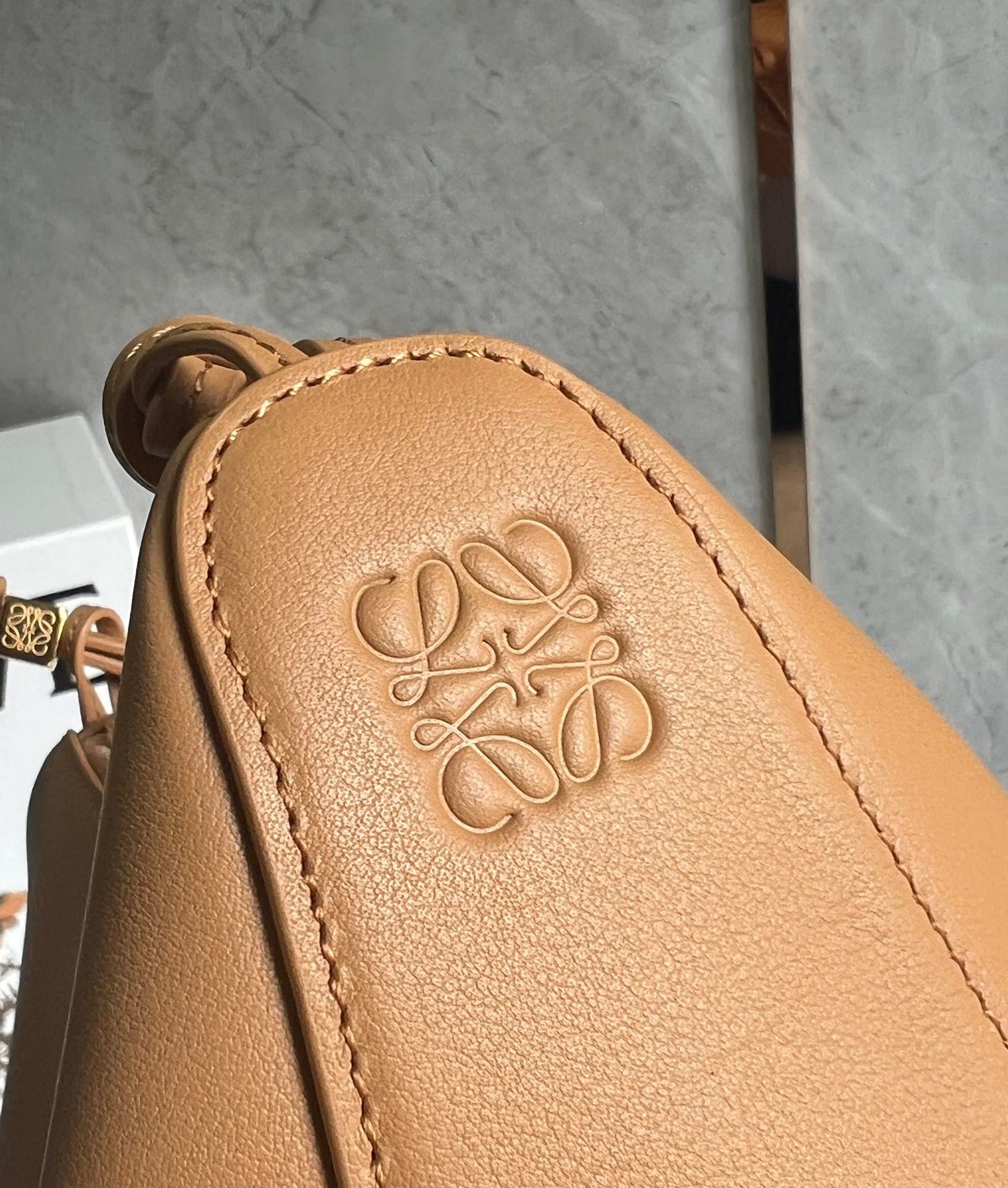L0ew* mini hammock hobo bag in light brown calfskin