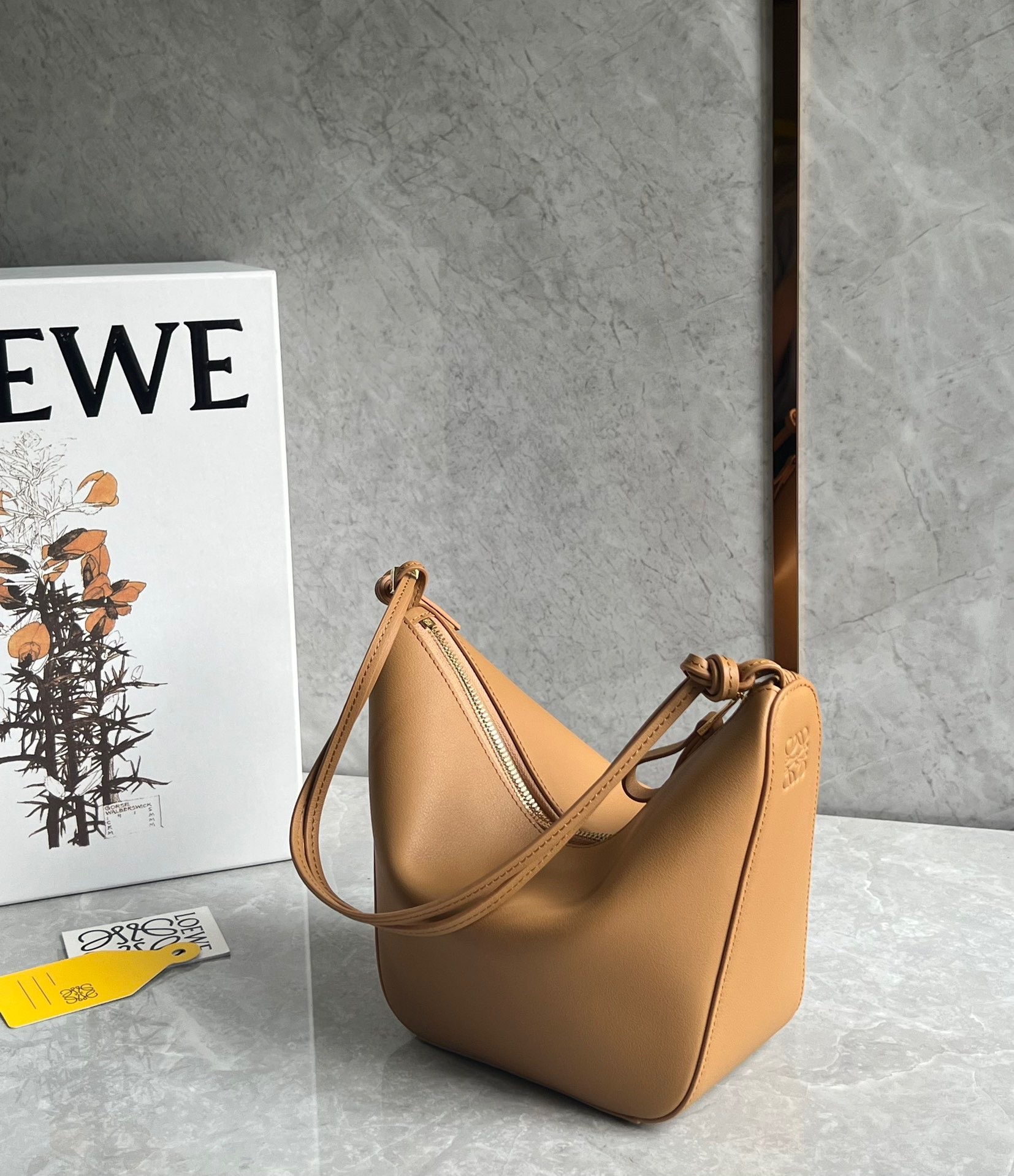 L0ew* mini hammock hobo bag in light brown calfskin