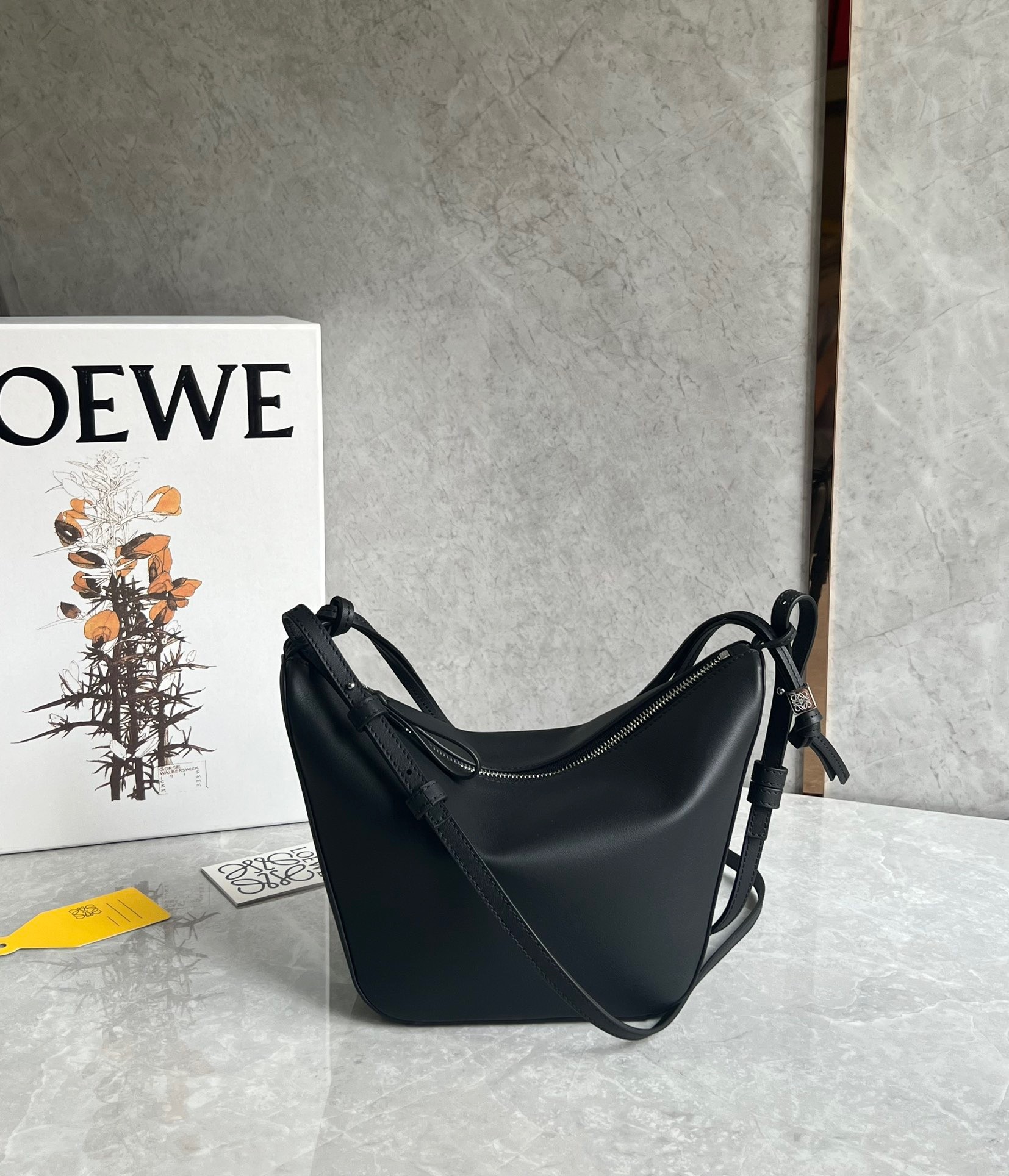 L0ew* mini hammock hobo bag in black calfskin