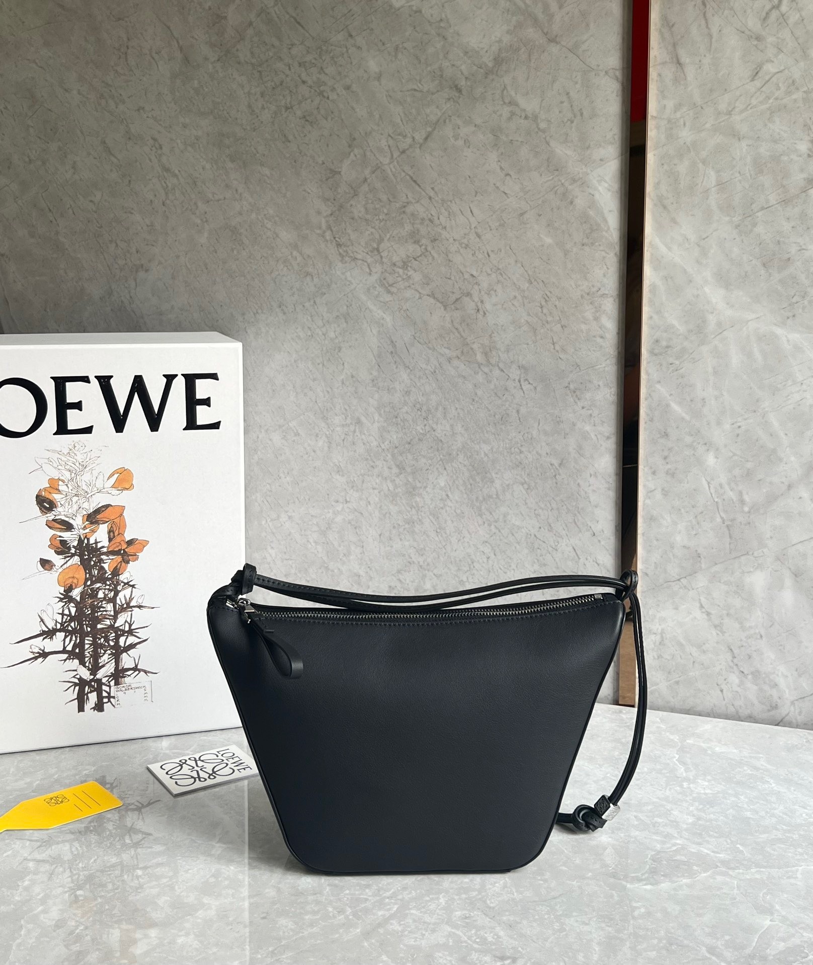 L0ew* mini hammock hobo bag in black calfskin