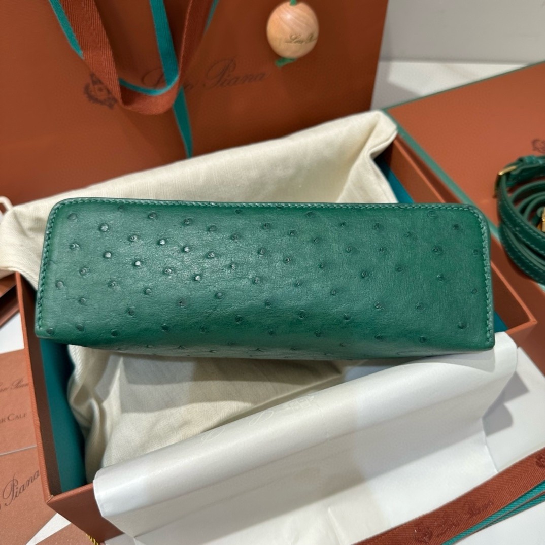L**o p*ana extra pocket pouch l19 in green ostrich-embossed leather