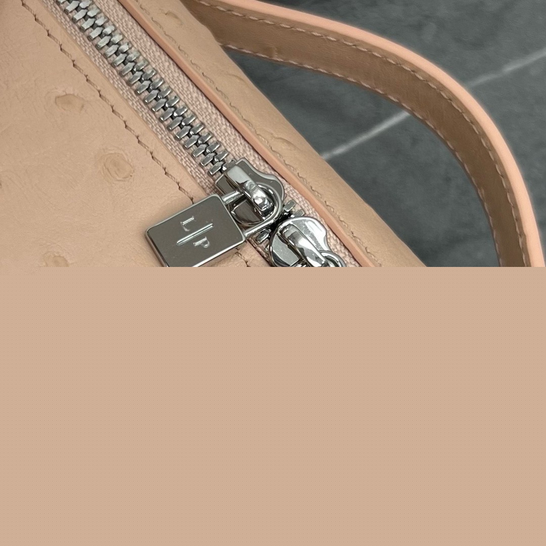L**o p*ana extra pocket pouch l19 in beige ostrich-embossed leather