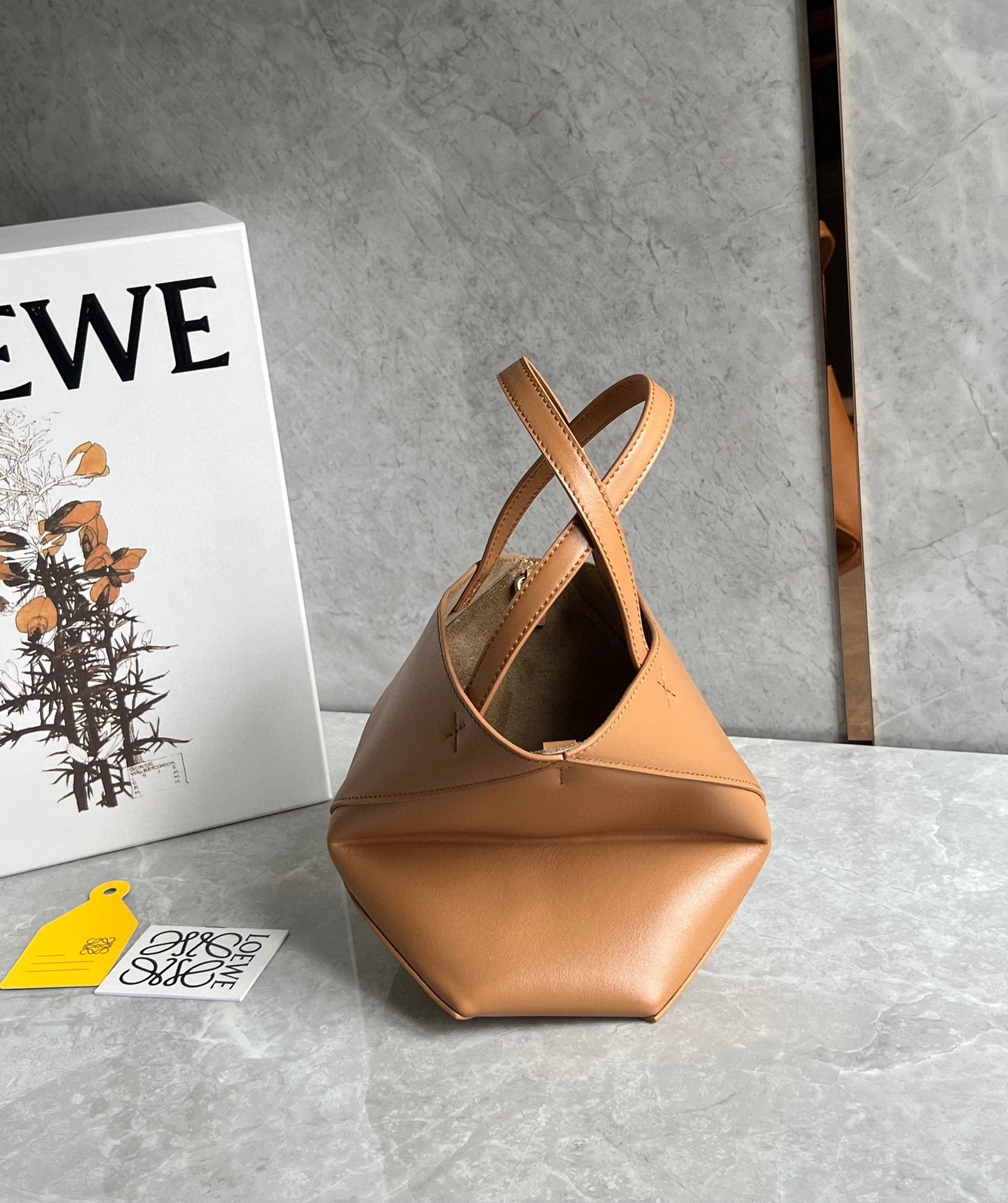 L0ew* mini puzzle fold tote bag in tan calfskin