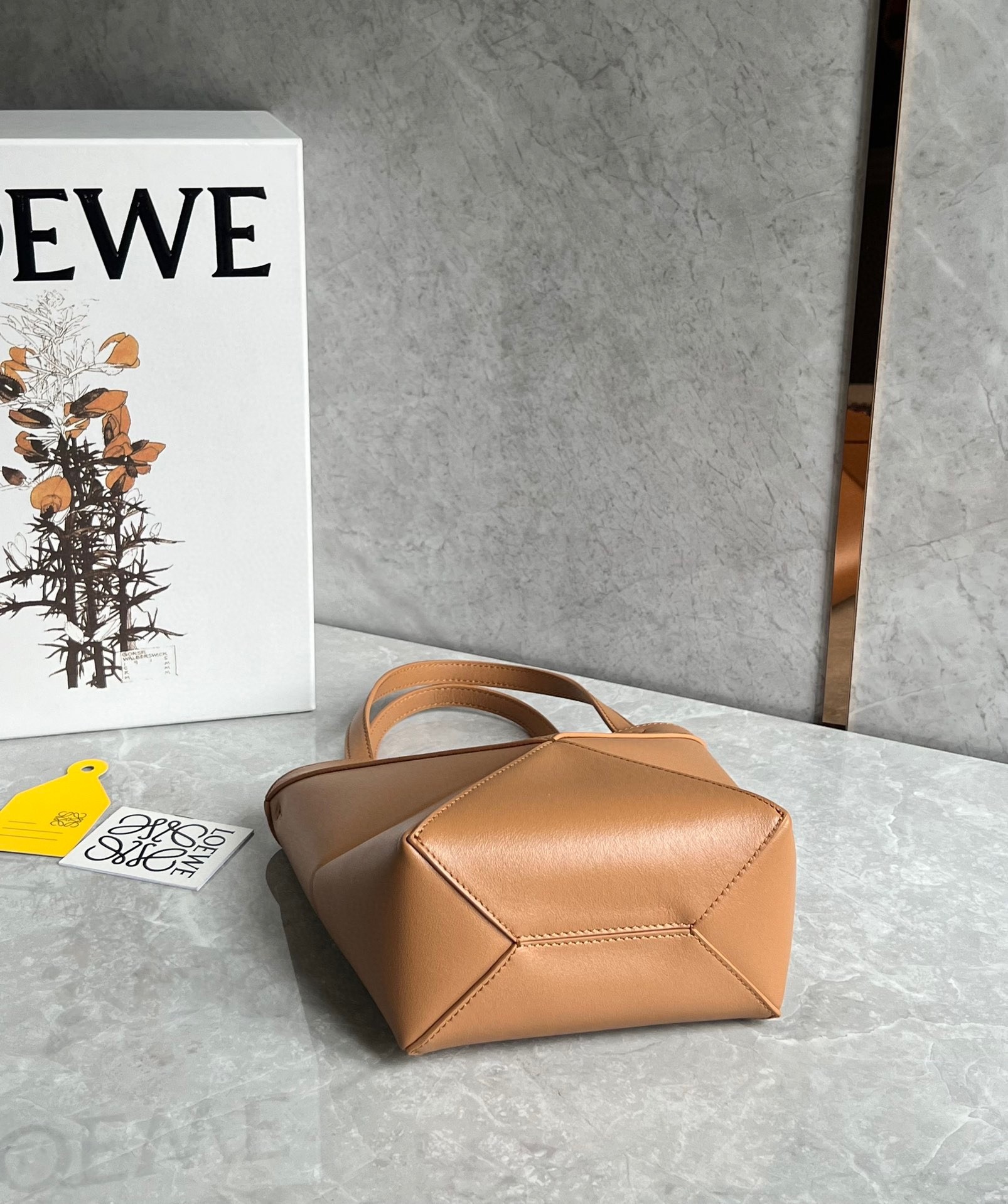 L0ew* mini puzzle fold tote bag in tan calfskin
