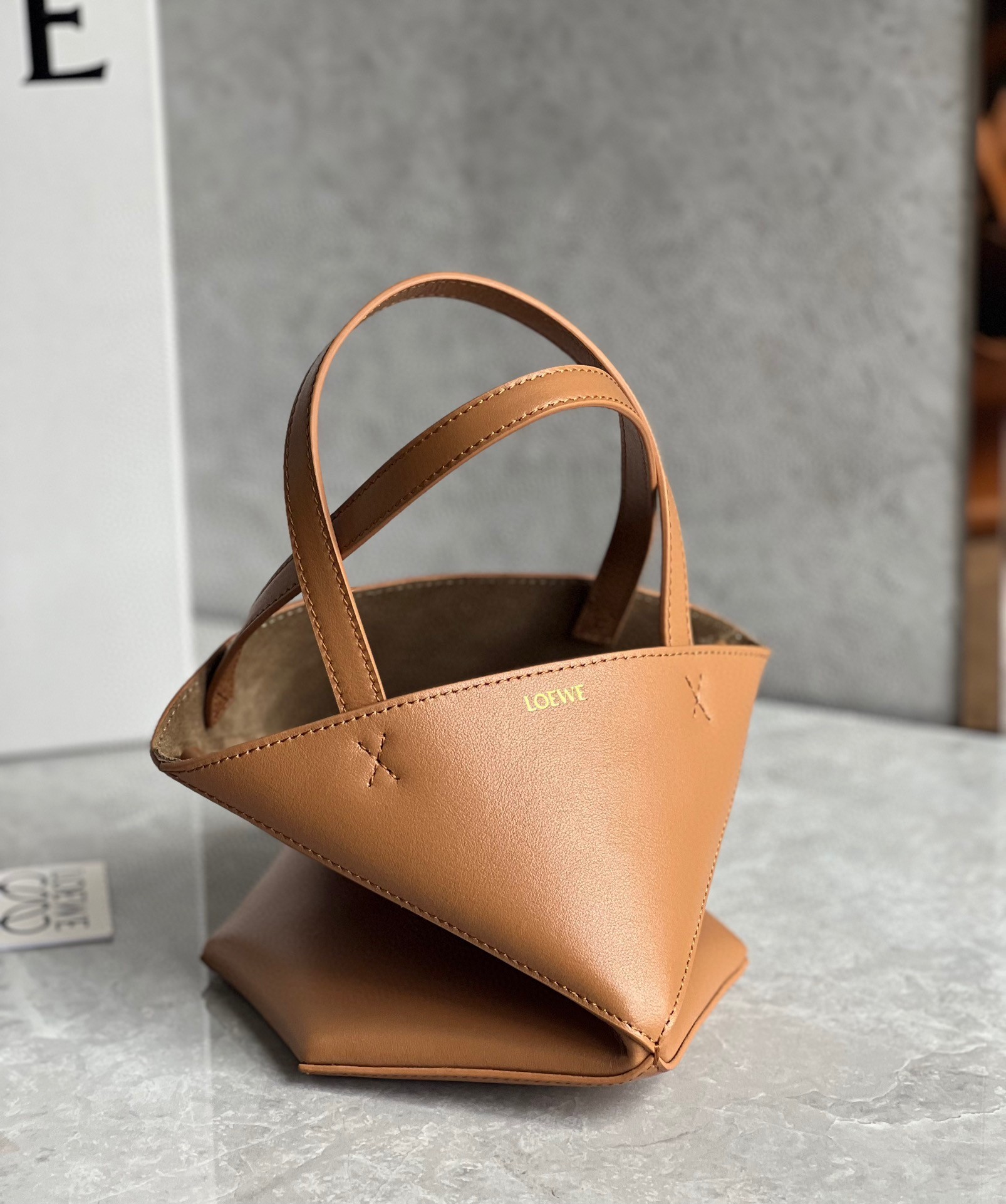 L0ew* mini puzzle fold tote bag in tan calfskin