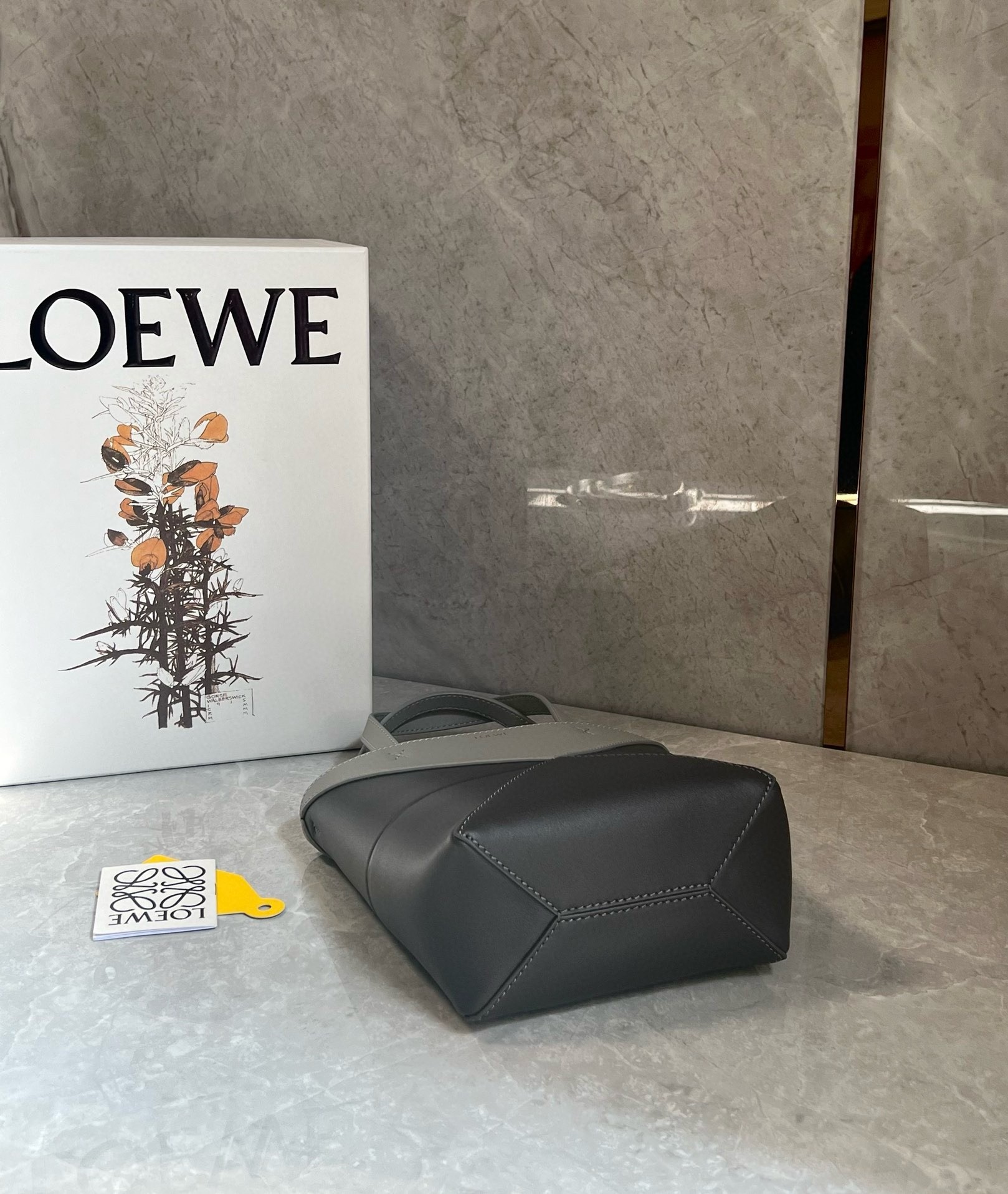 L0ew* mini puzzle fold tote bag in grey/dark grey calfskin