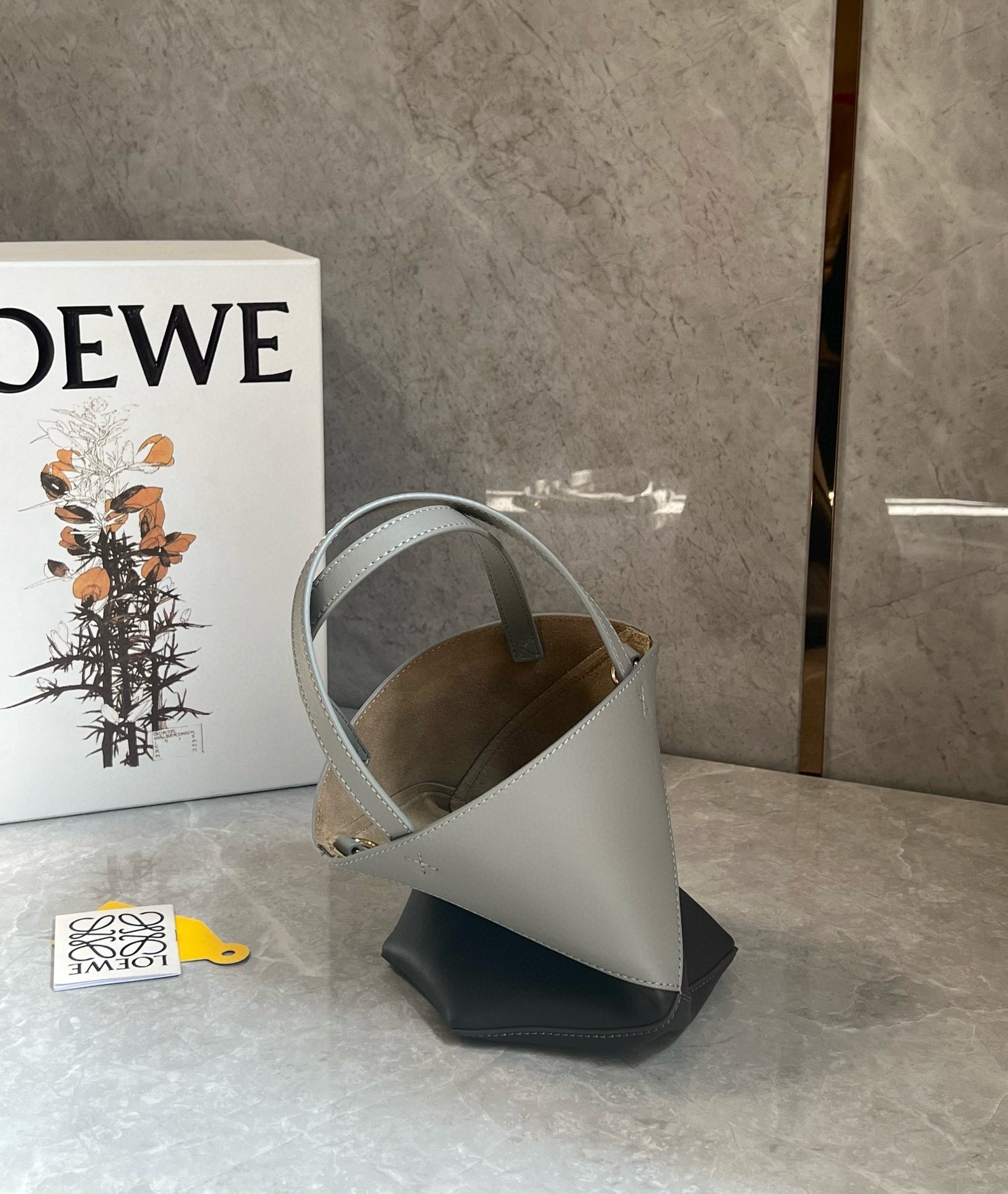 L0ew* mini puzzle fold tote bag in grey/dark grey calfskin