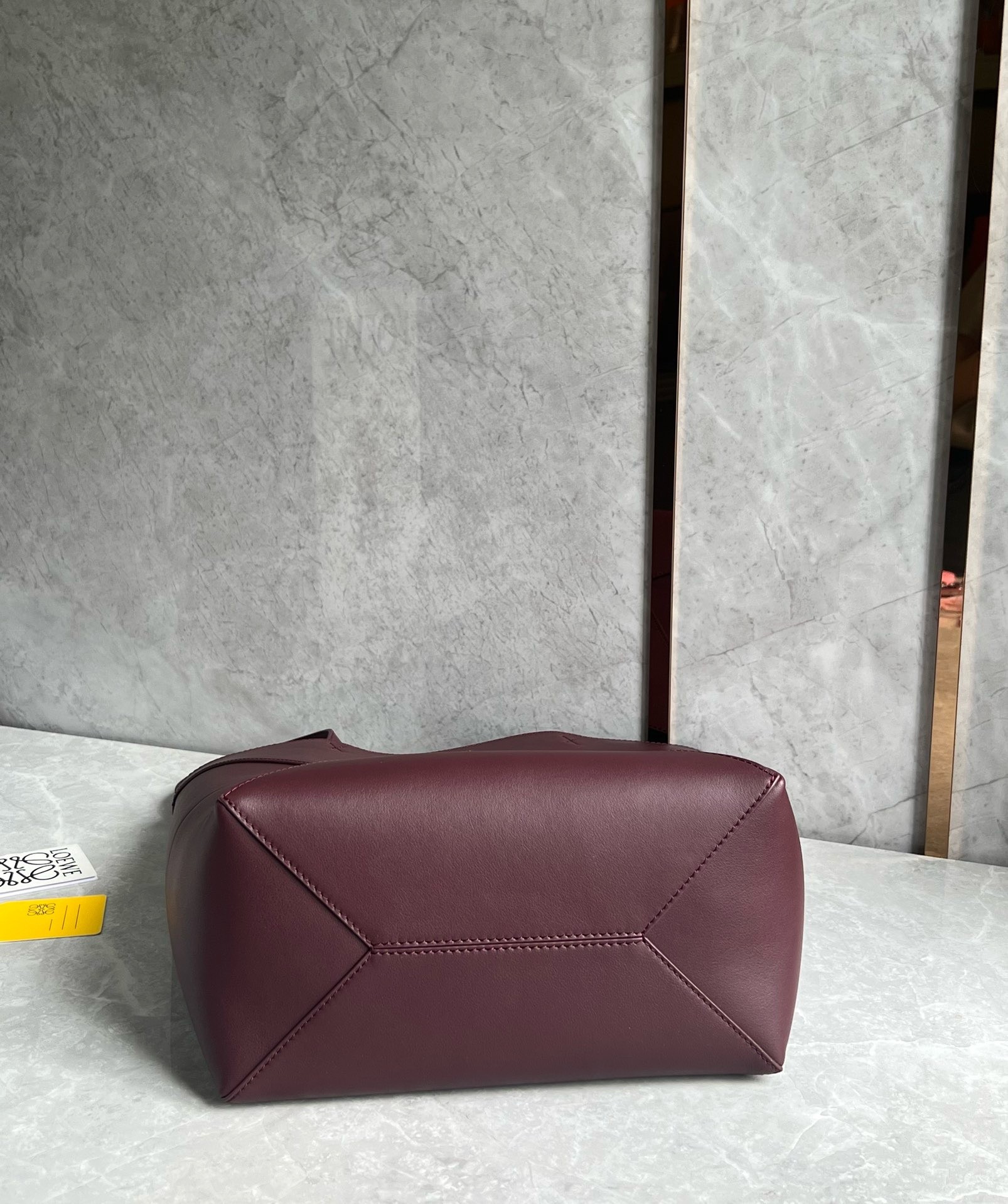 L0ew* medium puzzle fold tote bag in bordeaux calfskin