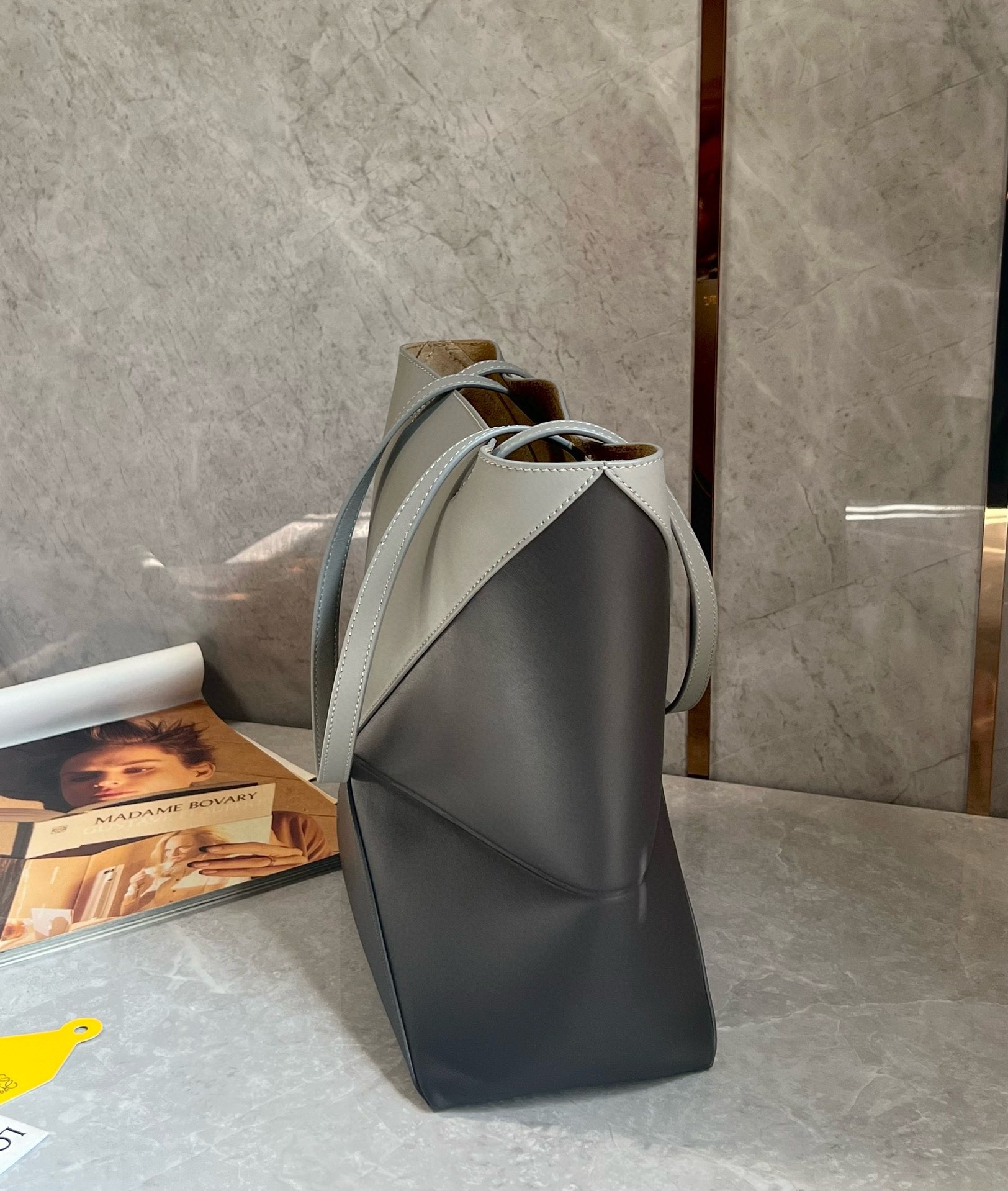 L0ew* medium puzzle fold tote bag in grey/dark green calfskin
