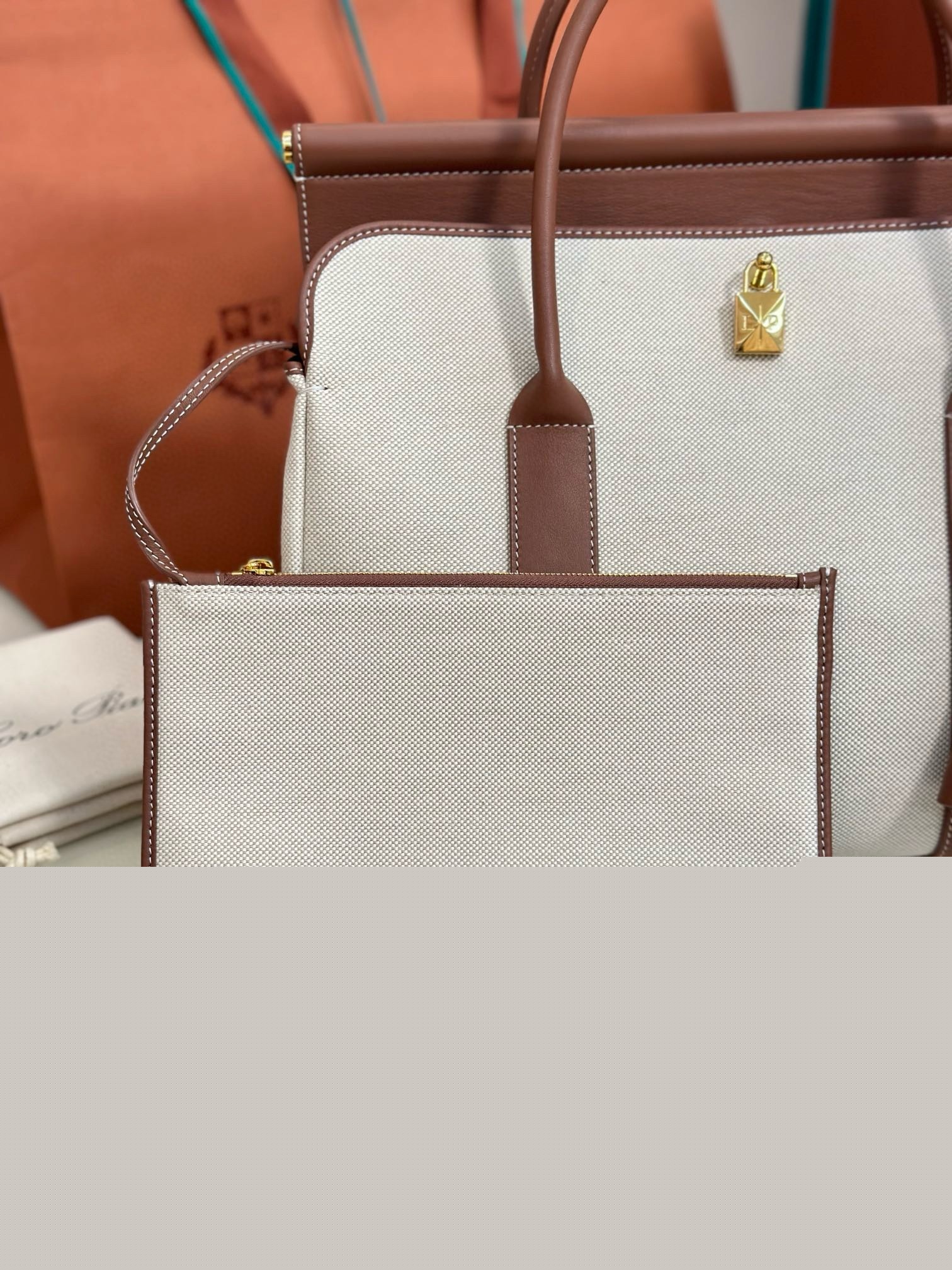 L**o p*ana loom l32 bag in canvas with caramel leather