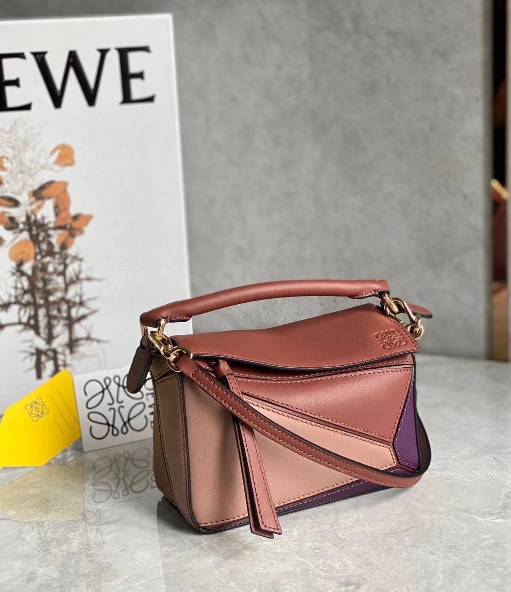 L0ew* puzzle mini bag in purple/caramel/blossom calfskin