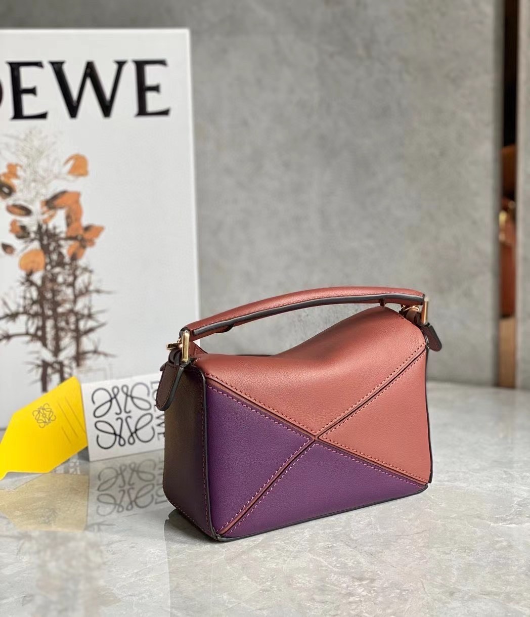 L0ew* puzzle mini bag in purple/caramel/blossom calfskin
