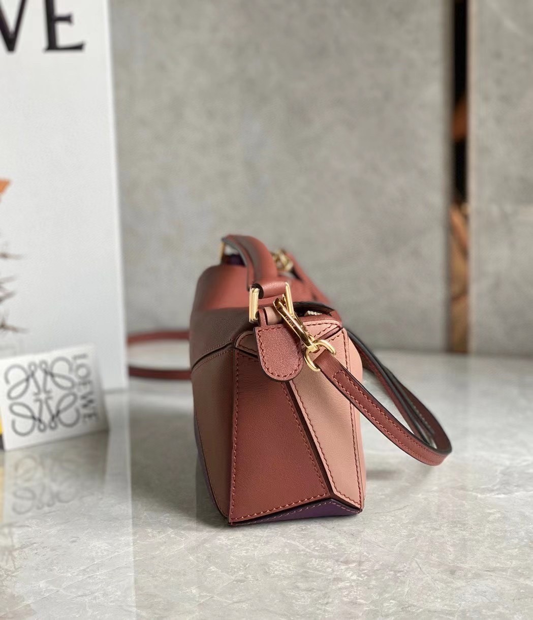 L0ew* puzzle mini bag in purple/caramel/blossom calfskin