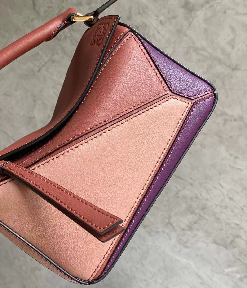 L0ew* puzzle mini bag in purple/caramel/blossom calfskin