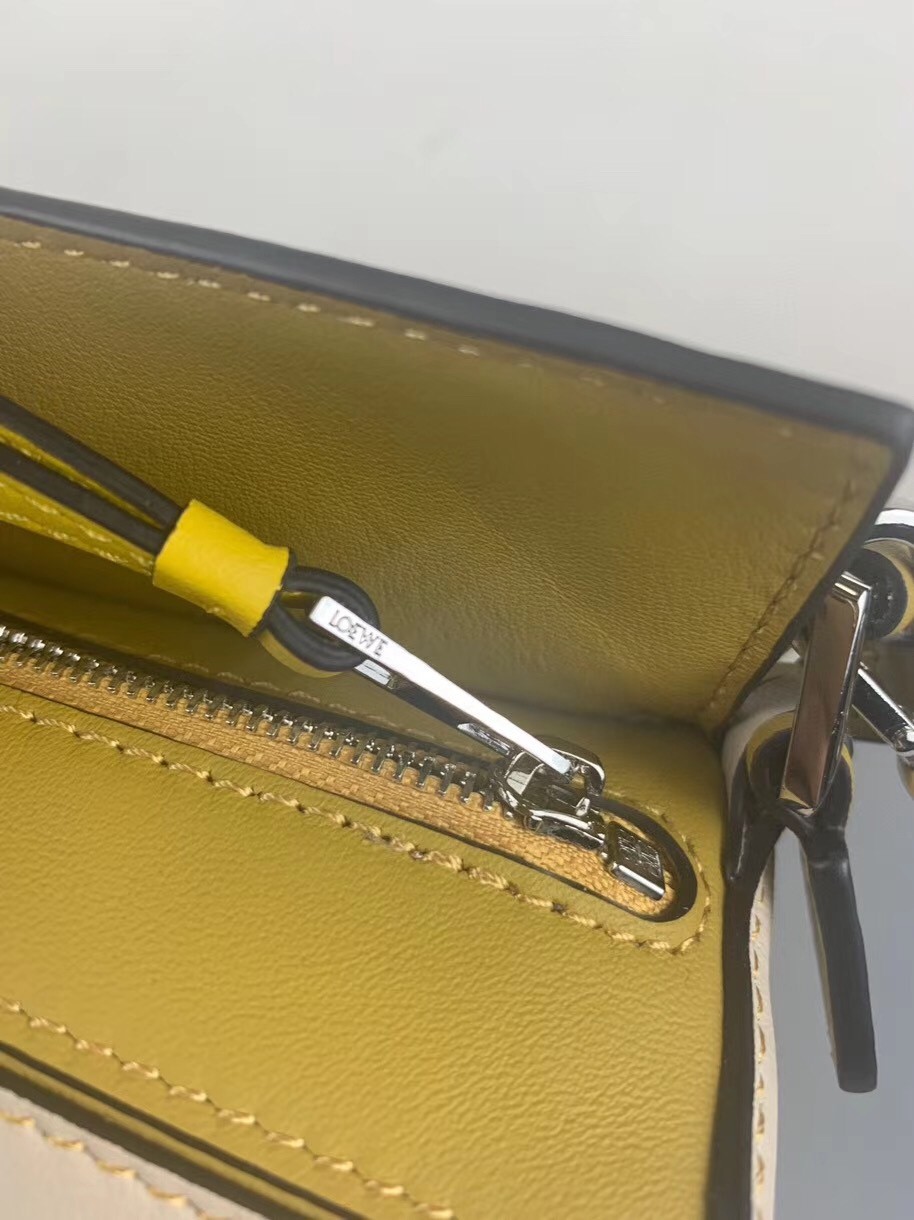 L0ew* mini puzzle bag in ochre/white/yellow calfskin