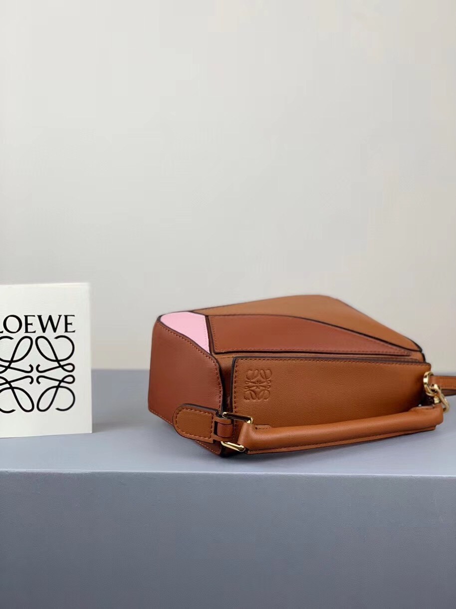 L0ew* mini puzzle bag in brown/camel/pink calfskin