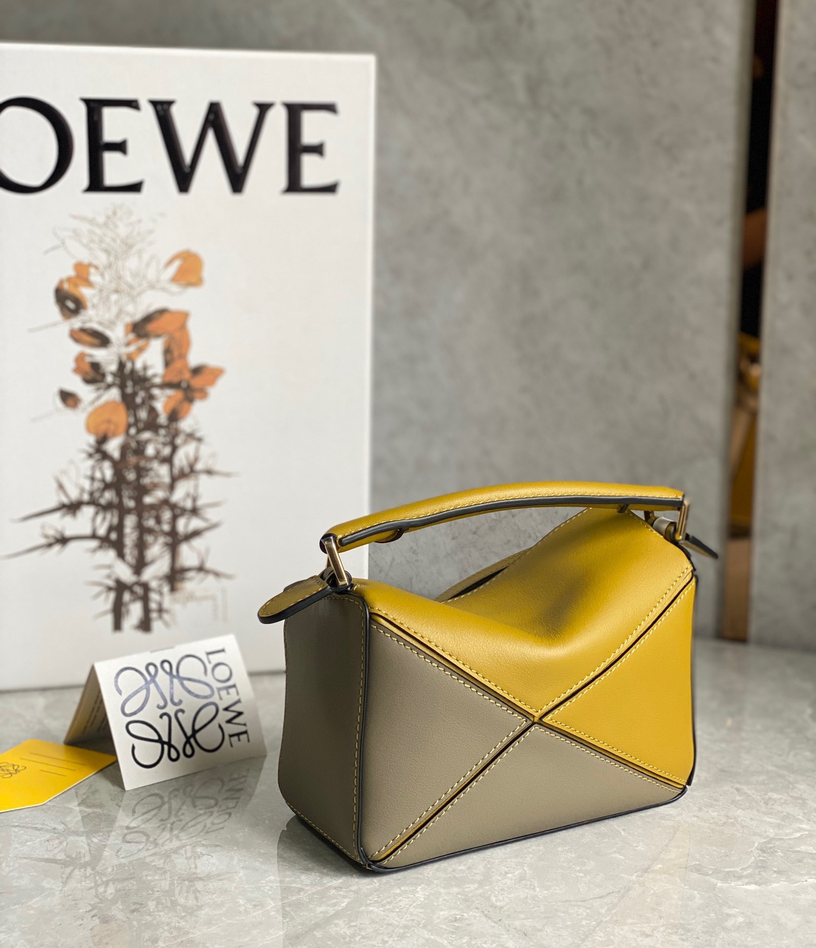L0ew* puzzle mini bag in ochre/white/taupe calfskin