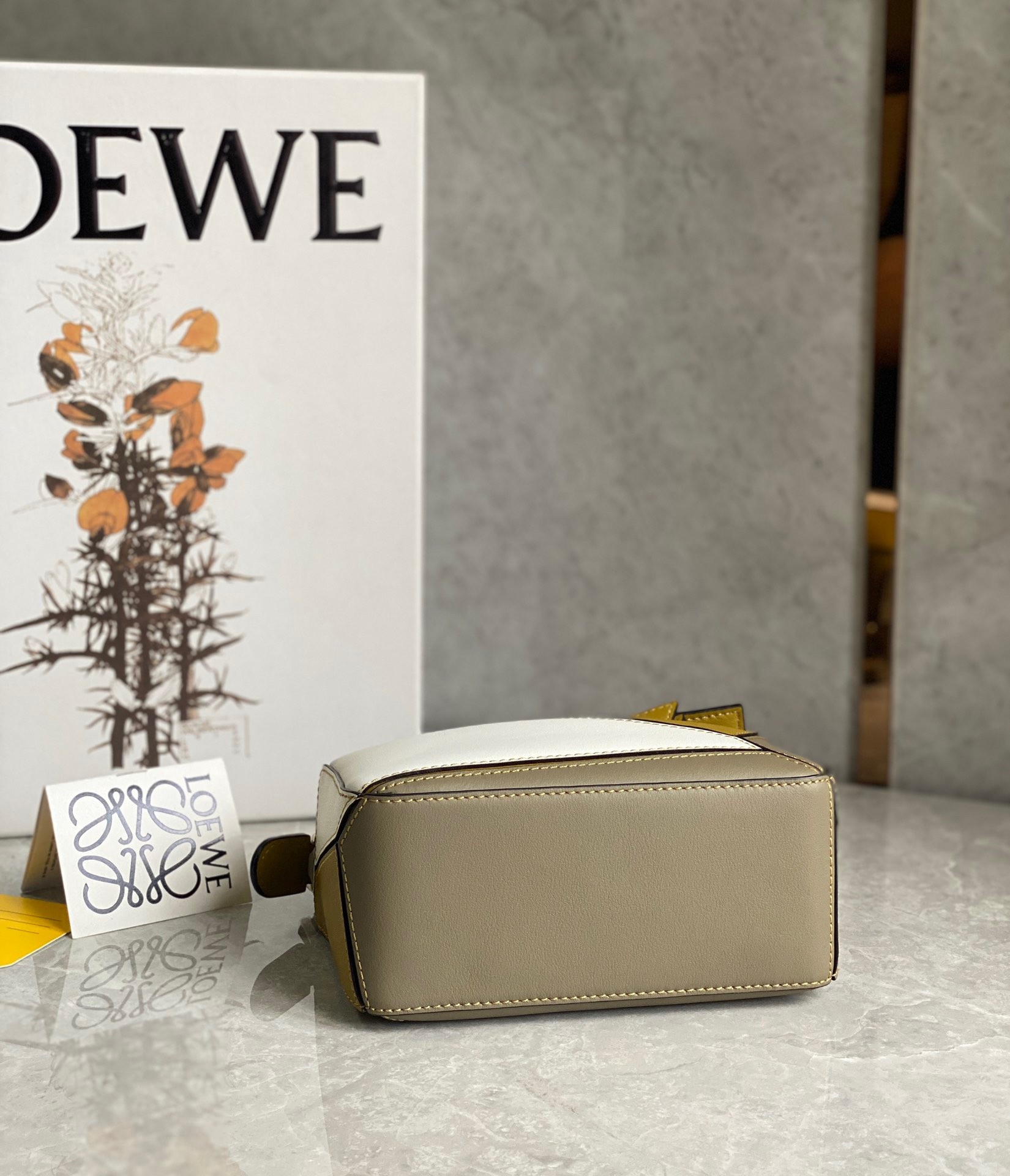 L0ew* puzzle mini bag in ochre/white/taupe calfskin