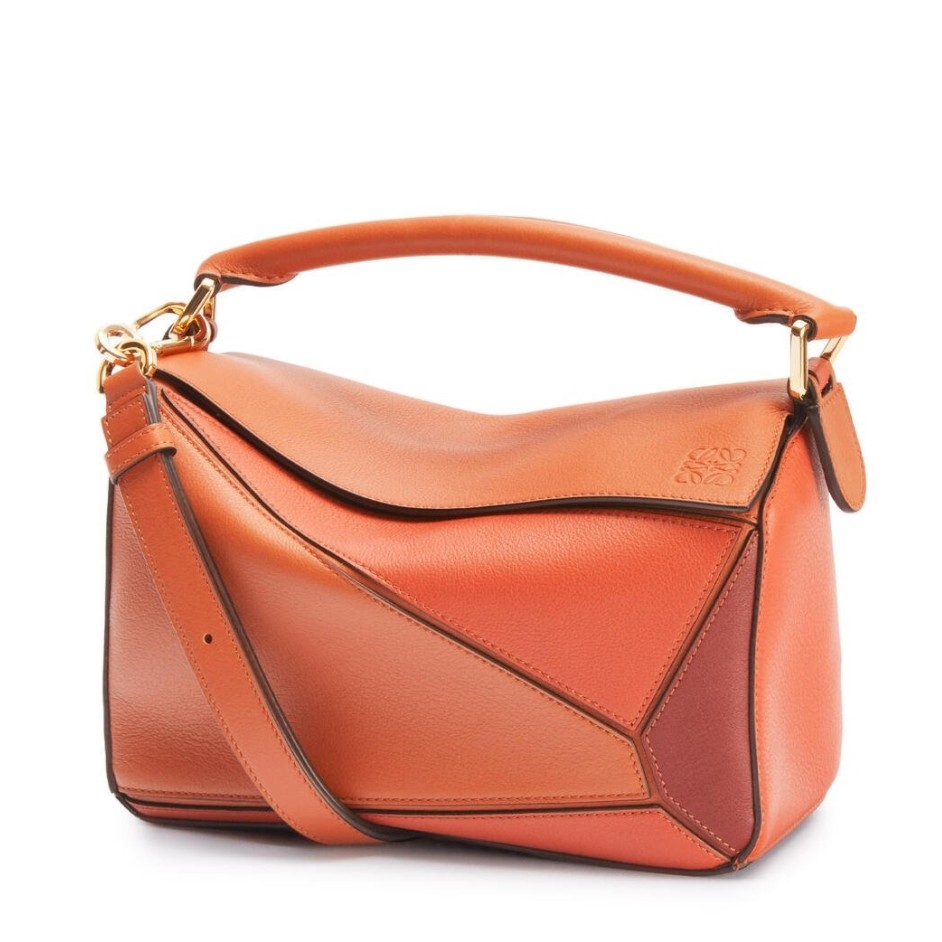 L0ew* small puzzle bag in tan/orange/camel calfskin