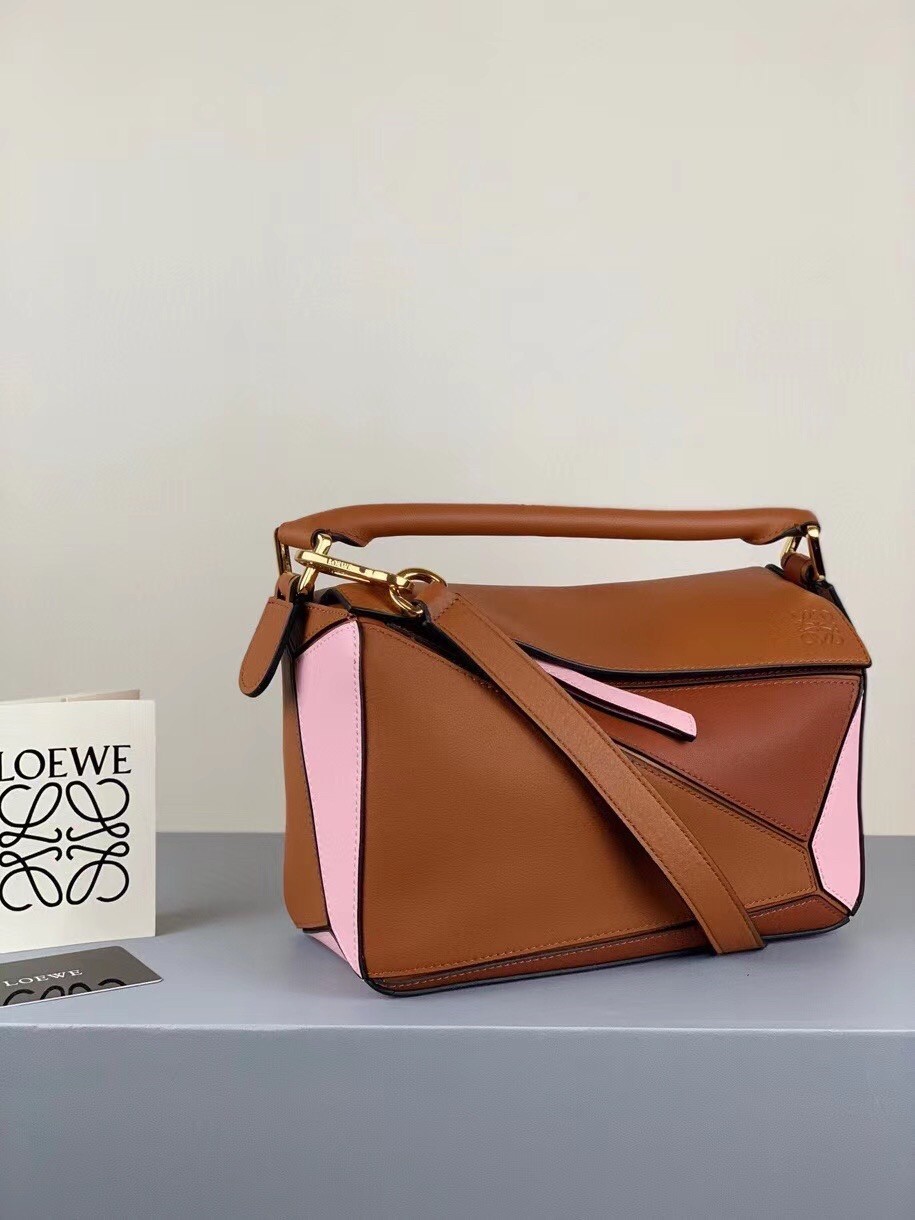 L0ew* small puzzle bag in brown/pink/camel calfskin