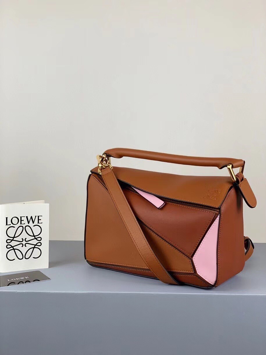 L0ew* small puzzle bag in brown/pink/camel calfskin