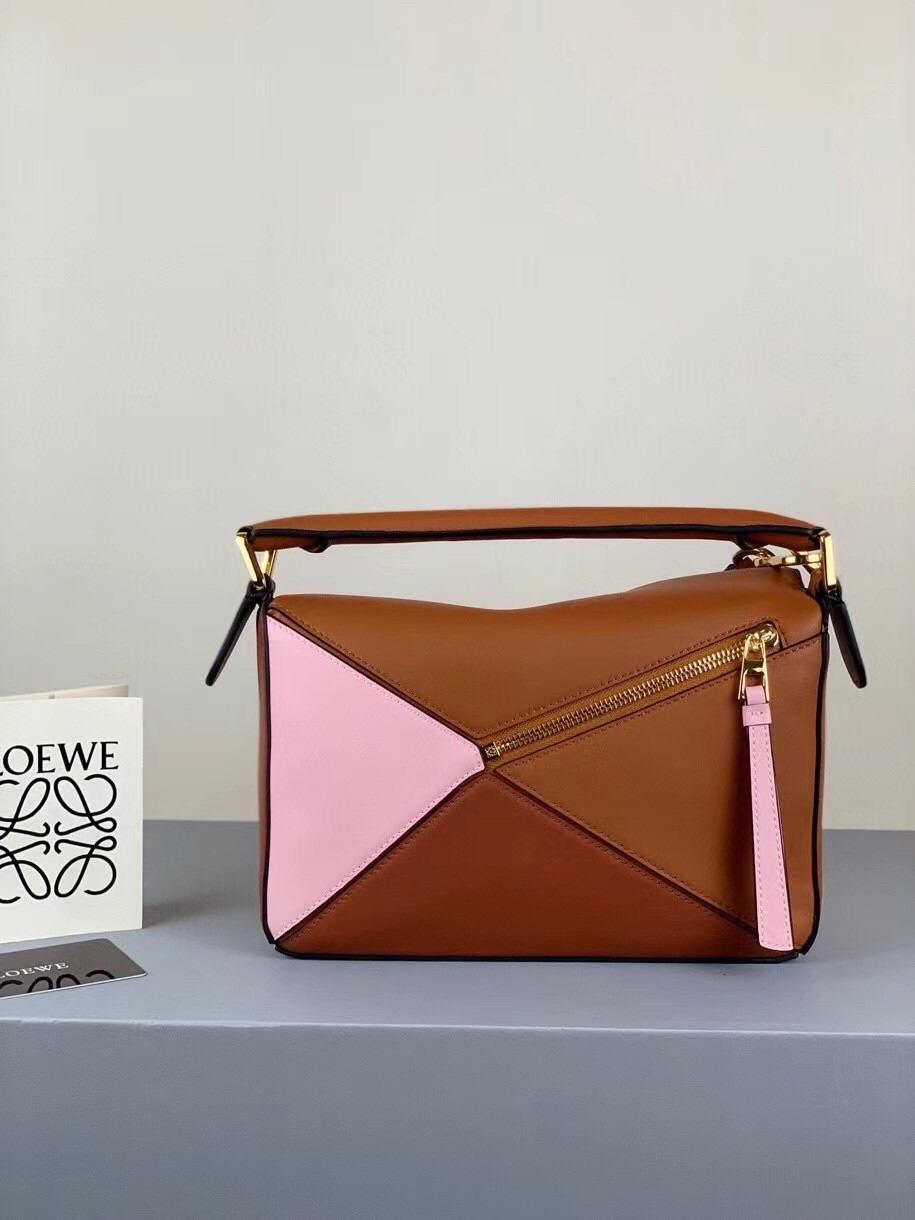 L0ew* small puzzle bag in brown/pink/camel calfskin