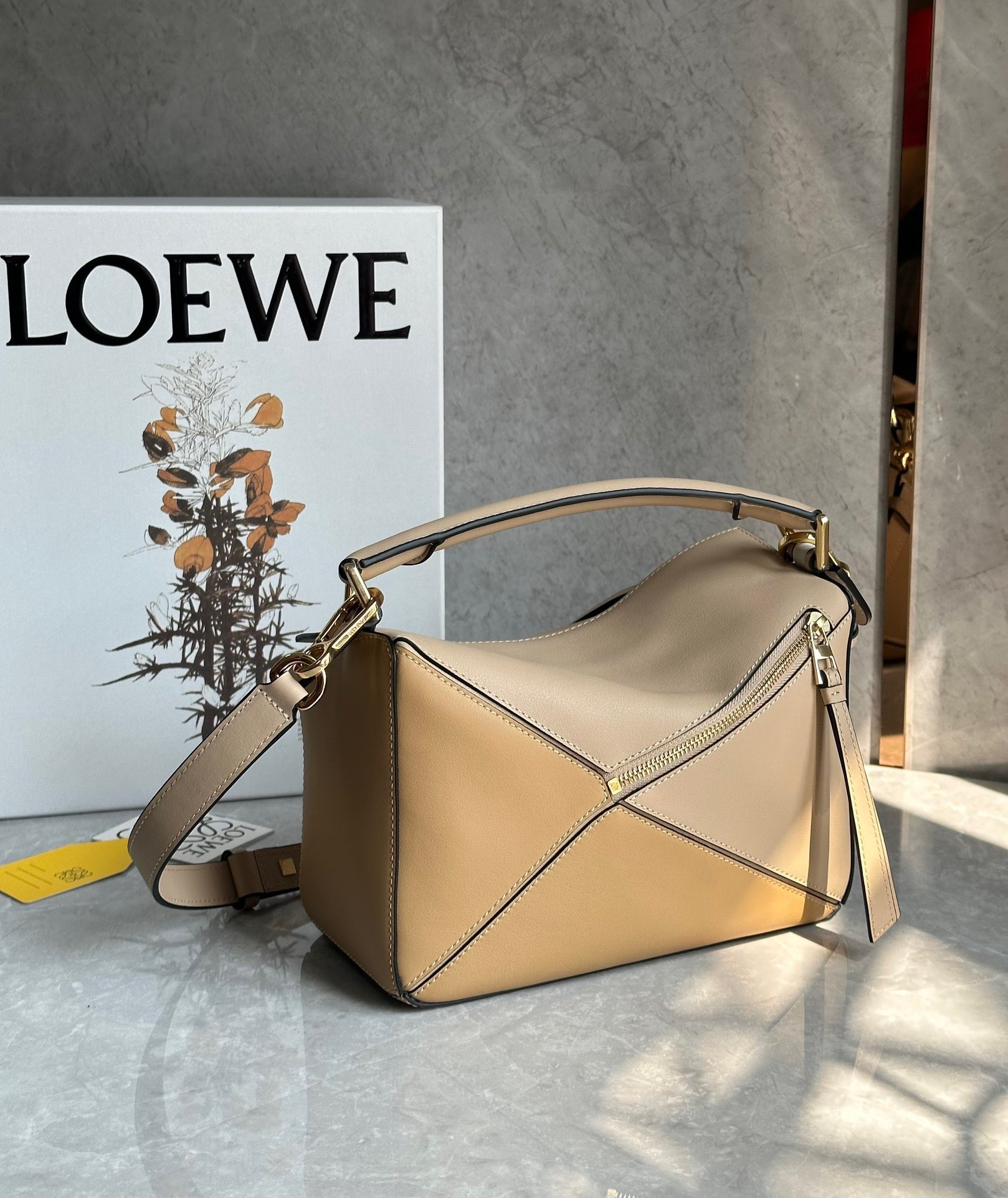 L0ew* puzzle small bag in multicolour warm desert and white calfskin