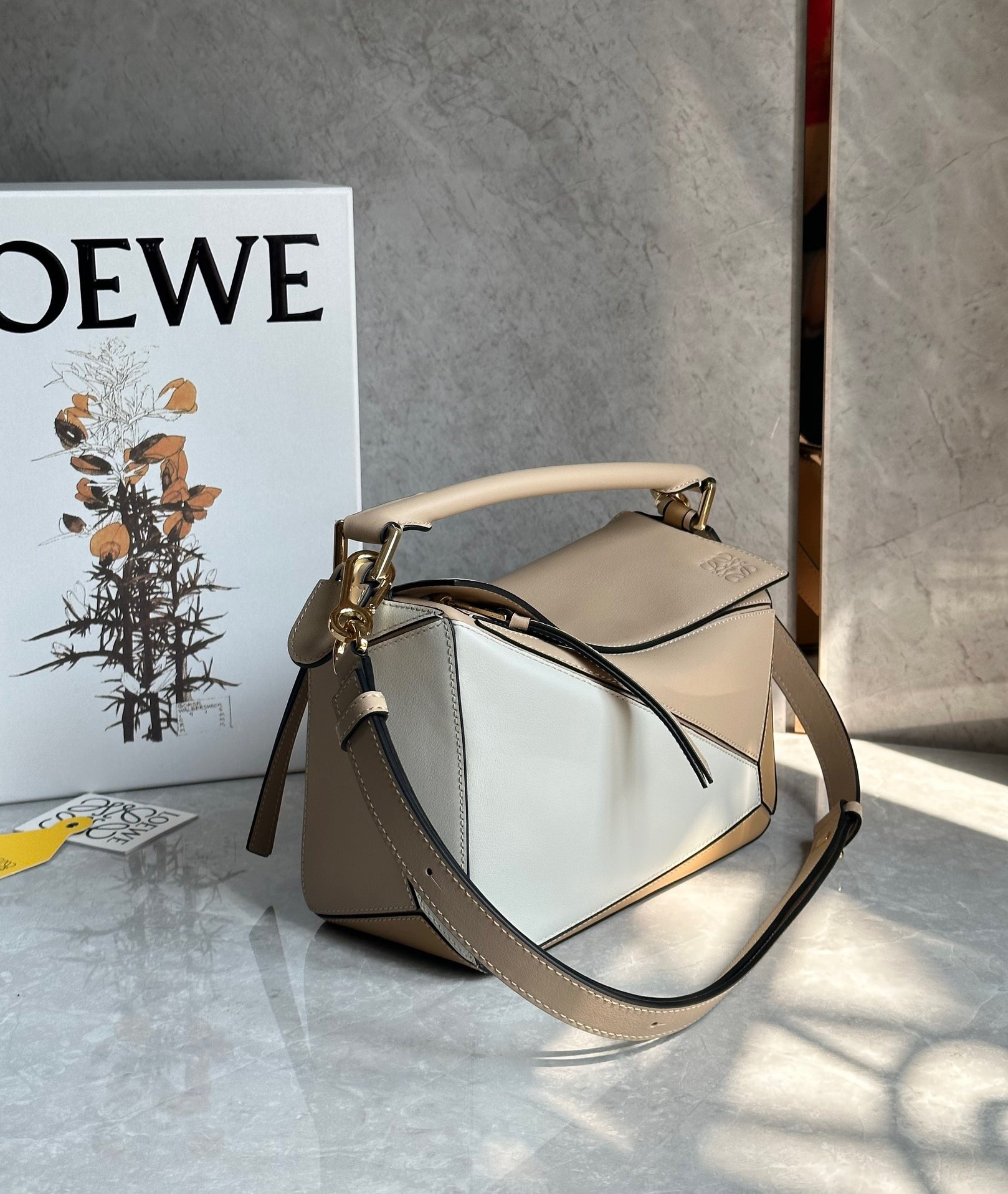 L0ew* puzzle small bag in multicolour warm desert and white calfskin