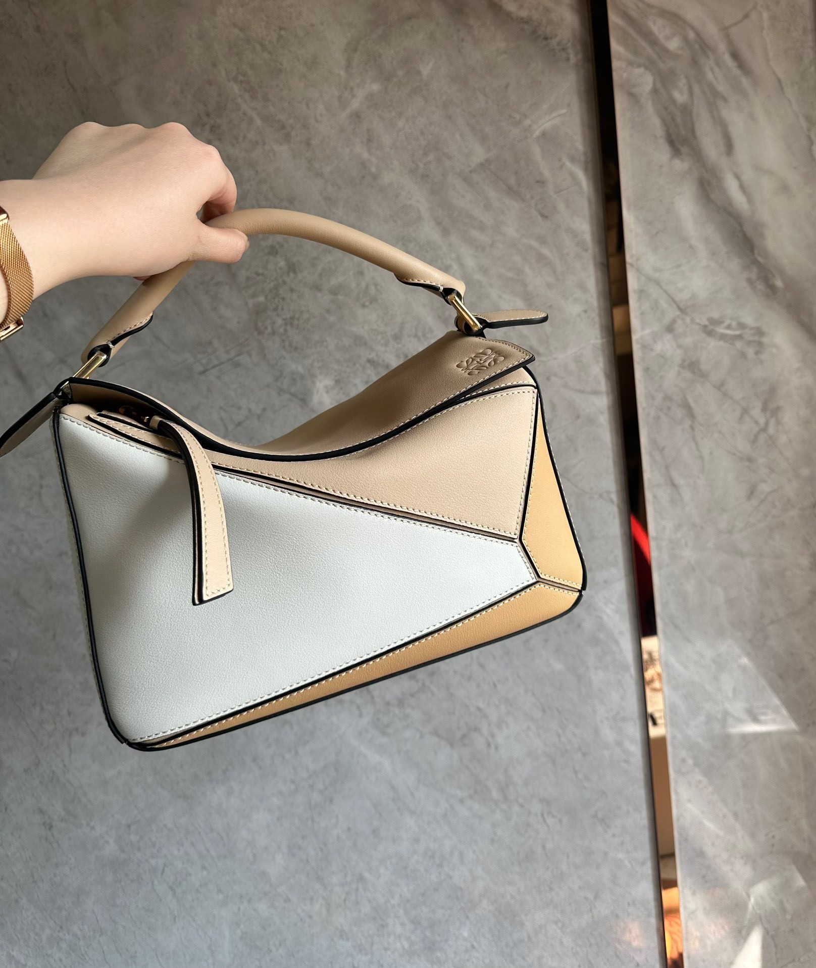 L0ew* puzzle small bag in multicolour warm desert and white calfskin