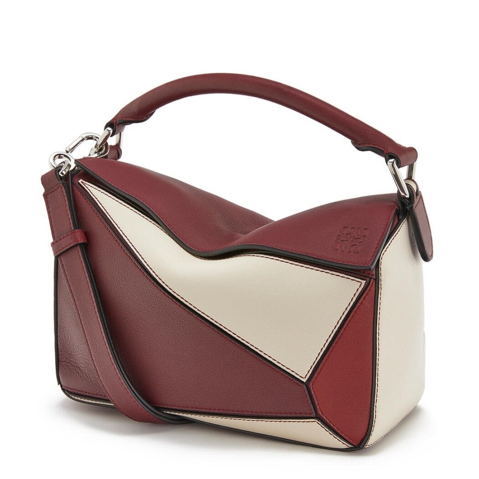 L0ew* small puzzle bag in bordeaux/garnet/white calfskin
