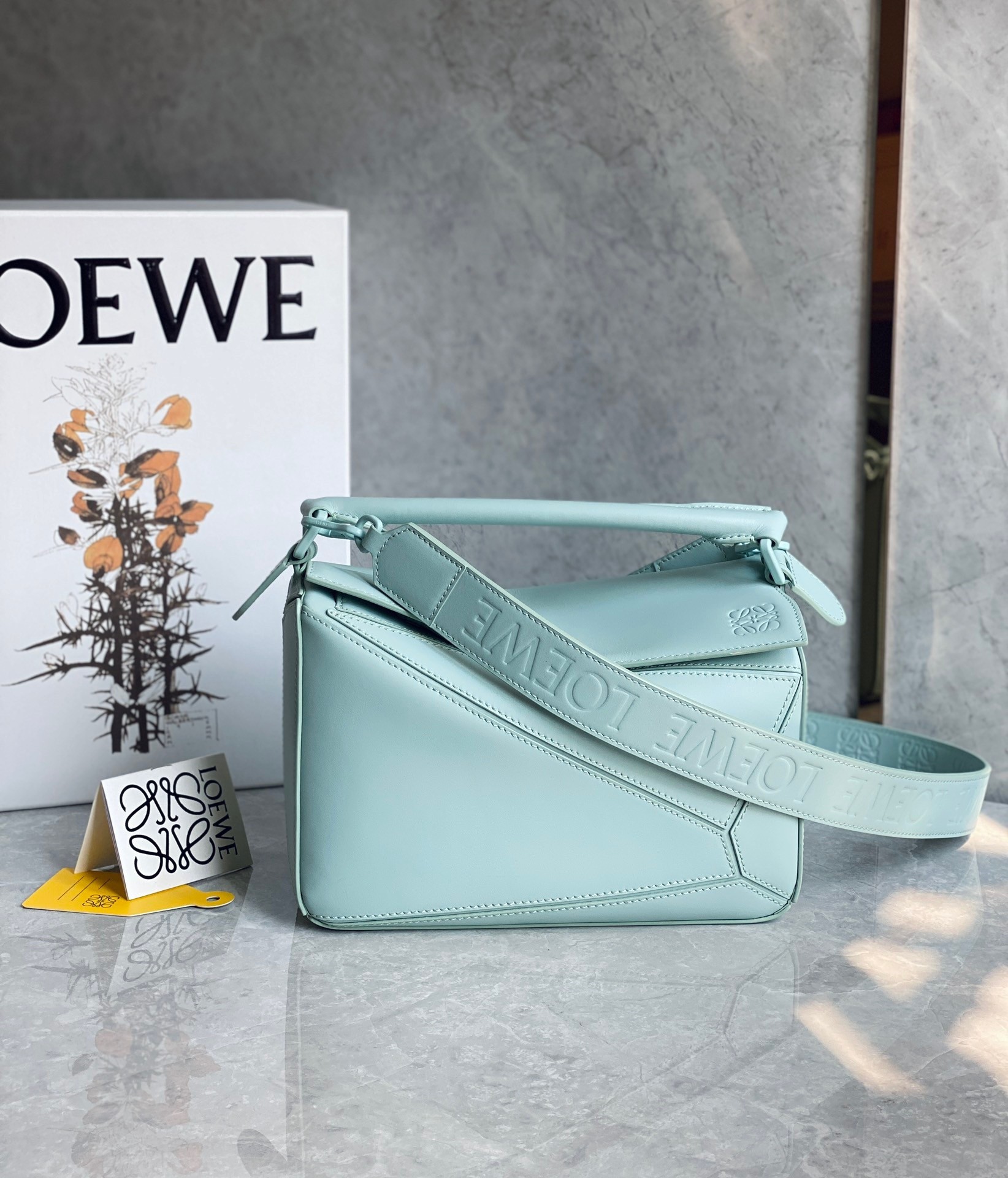L0ew* puzzle small bag in aquamarine satin calfskin