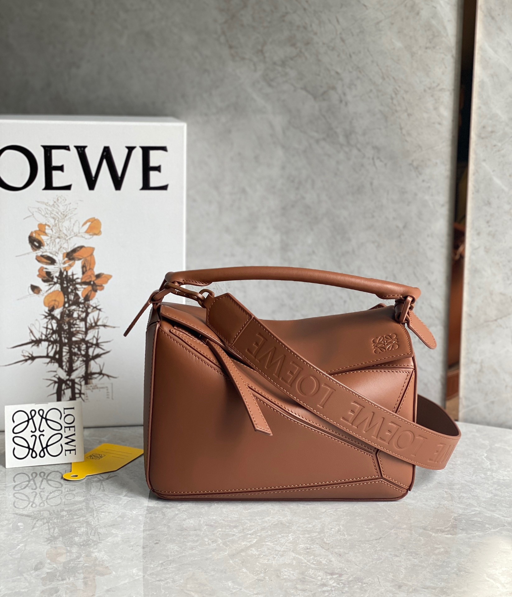 L0ew* puzzle small bag in brown satin calfskin