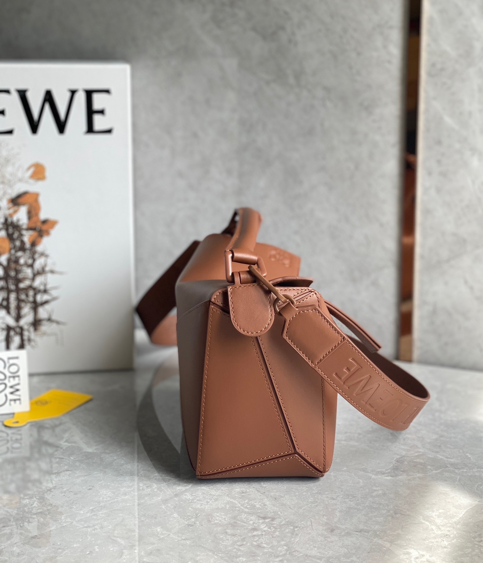 L0ew* puzzle small bag in brown satin calfskin