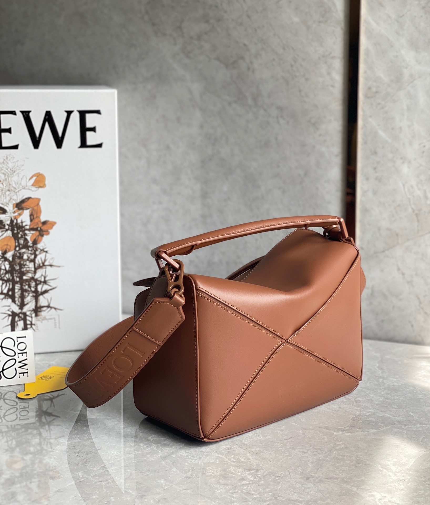 L0ew* puzzle small bag in brown satin calfskin