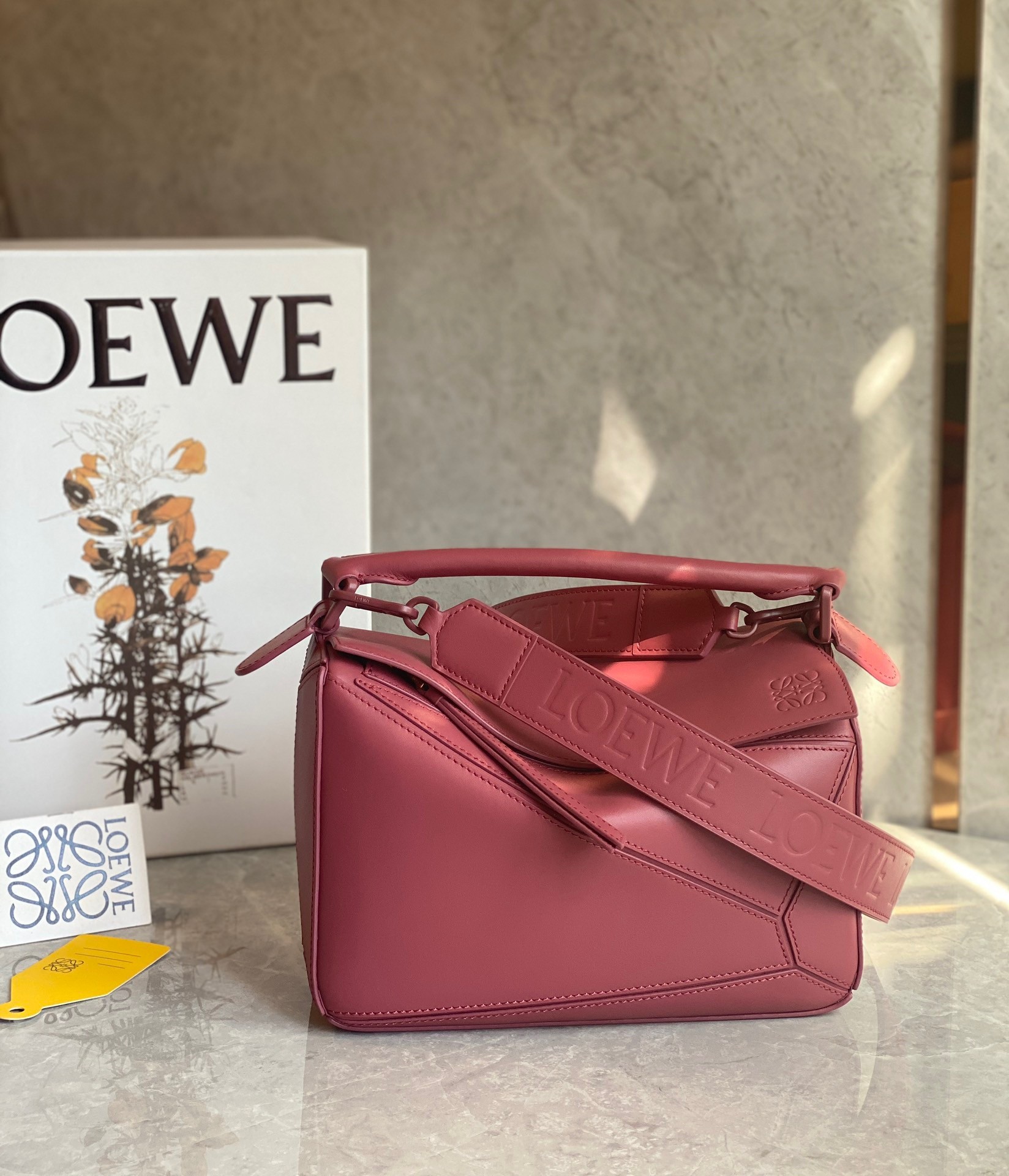 L0ew* puzzle small bag in plumrose satin calfskin