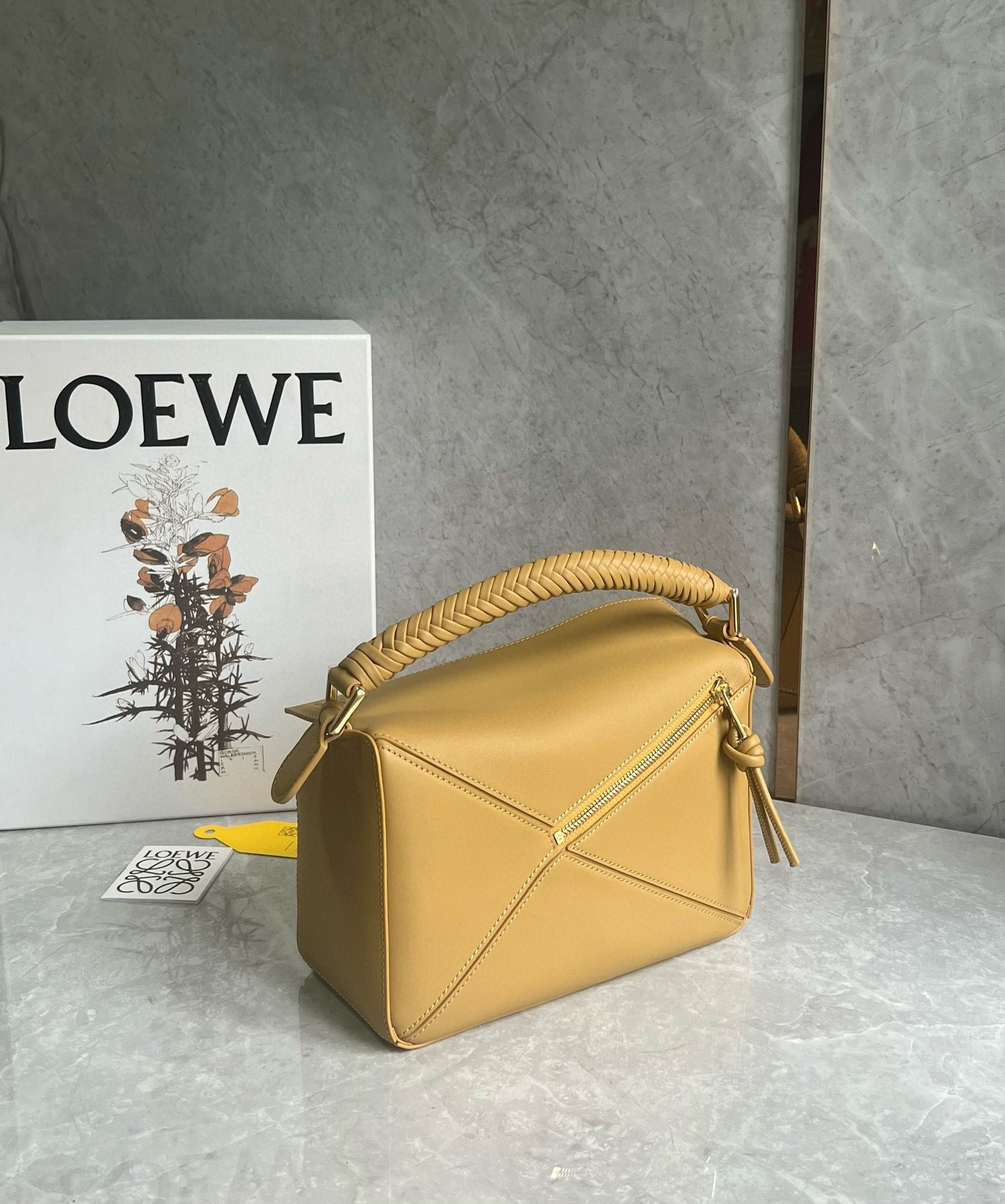 L0ew* puzzle small bag in sahara calfskin with woven handle
