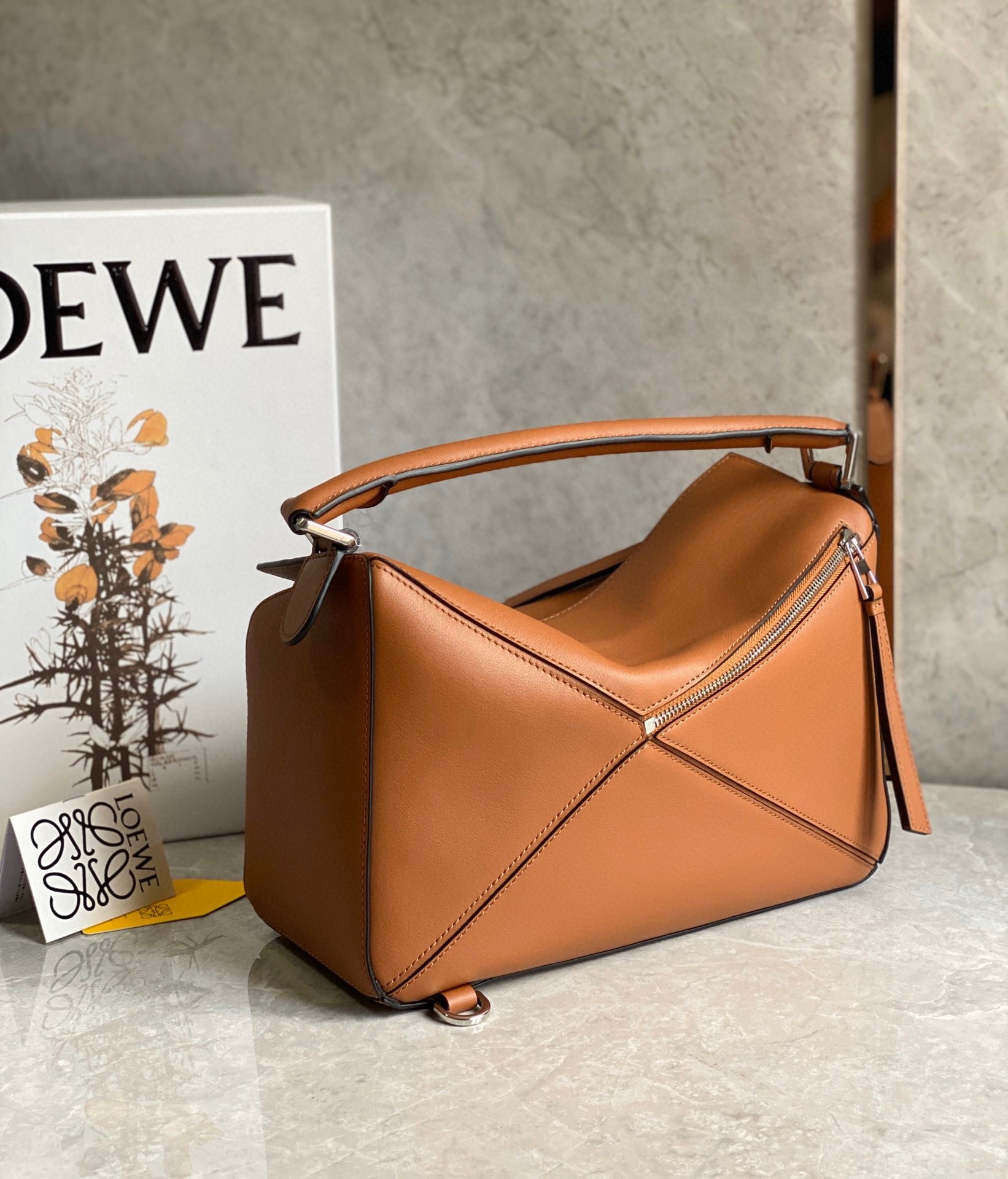 L0ew* puzzle medium bag in brown classic calfskin
