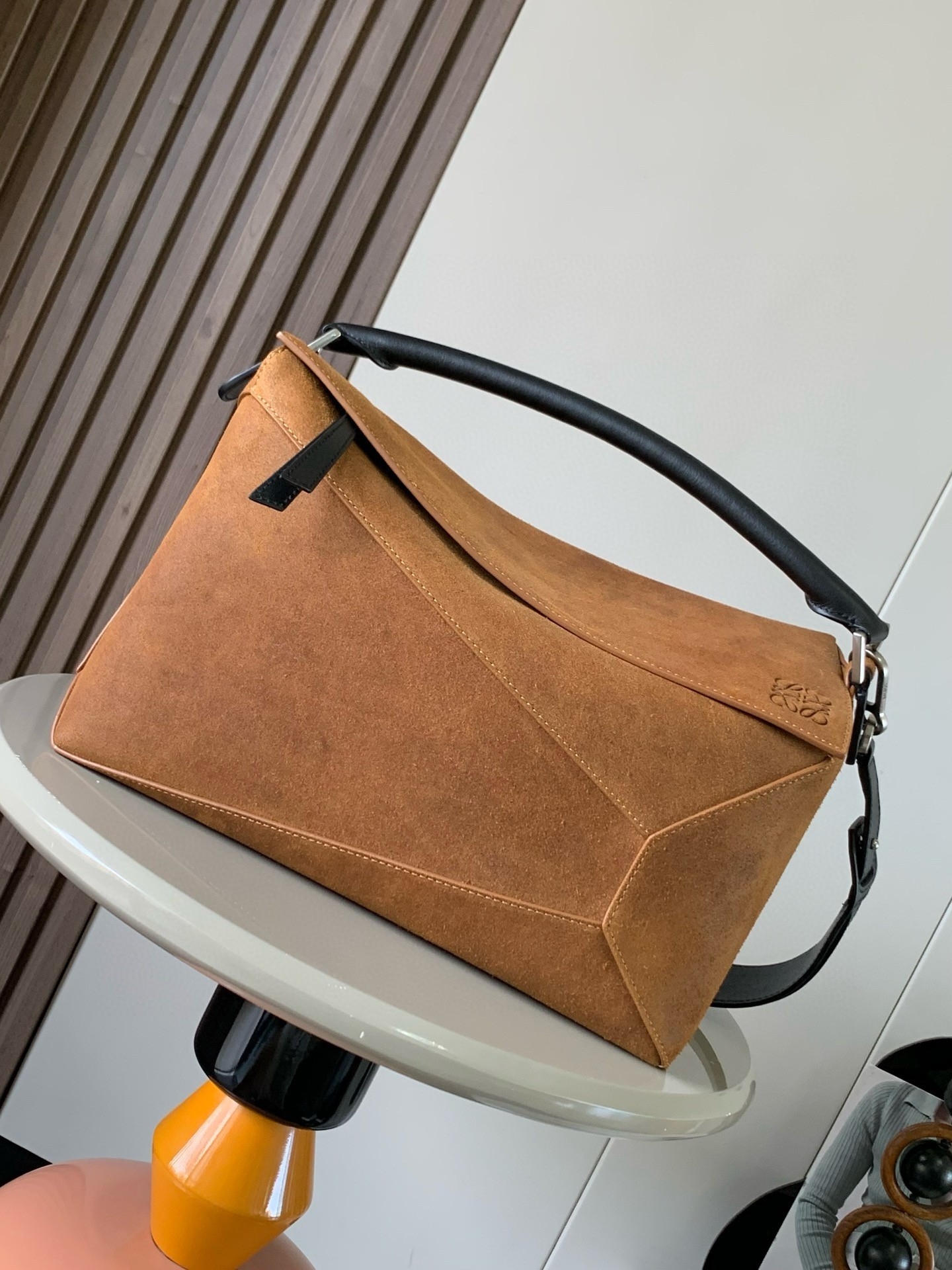 L0ew* puzzle large bag in brown suede calfskin