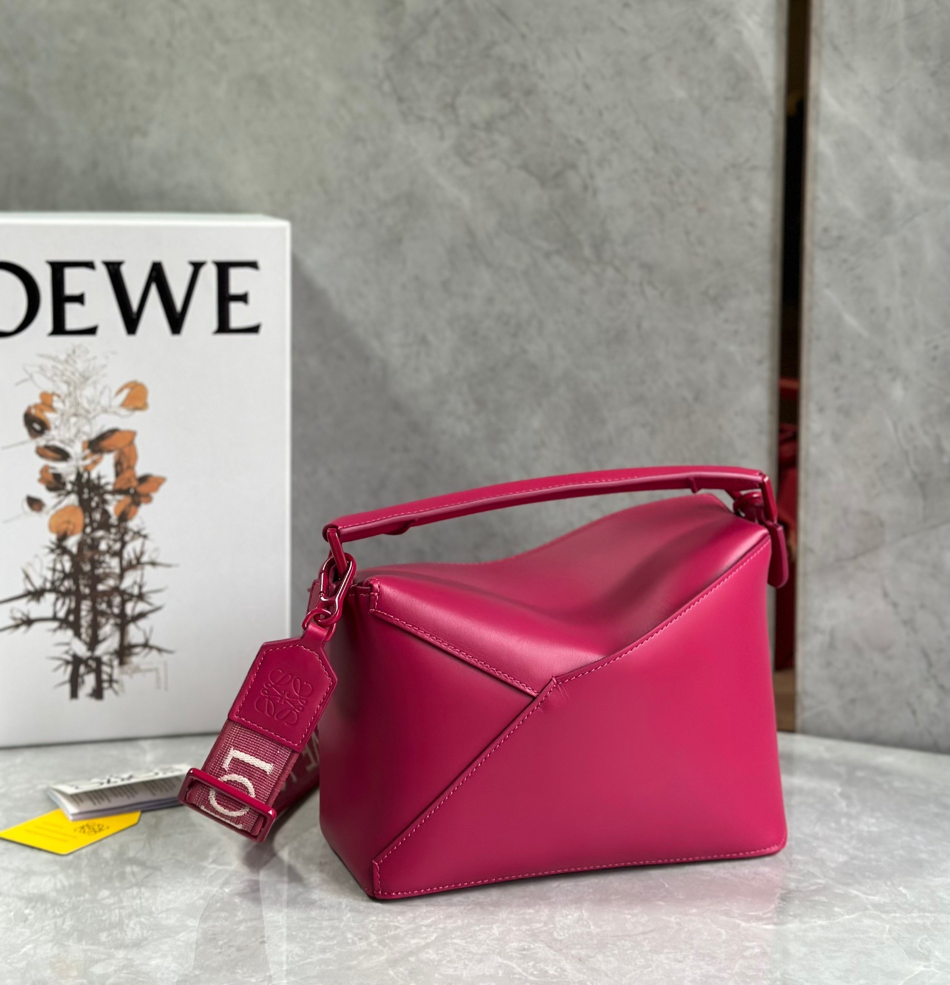 L0ew* puzzle edge small bag in ruby red satin calfskin