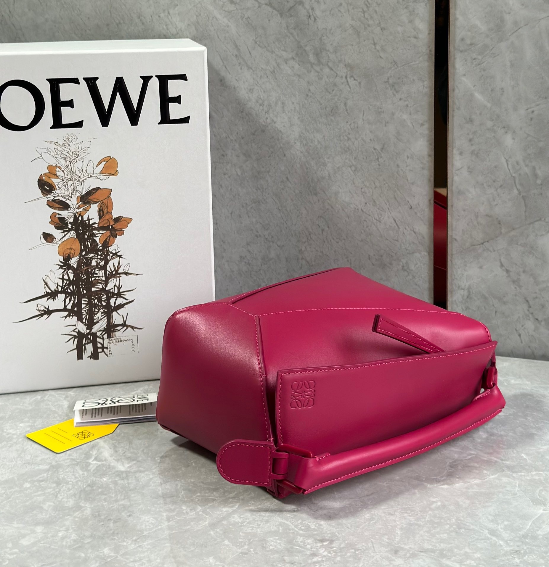 L0ew* puzzle edge small bag in ruby red satin calfskin