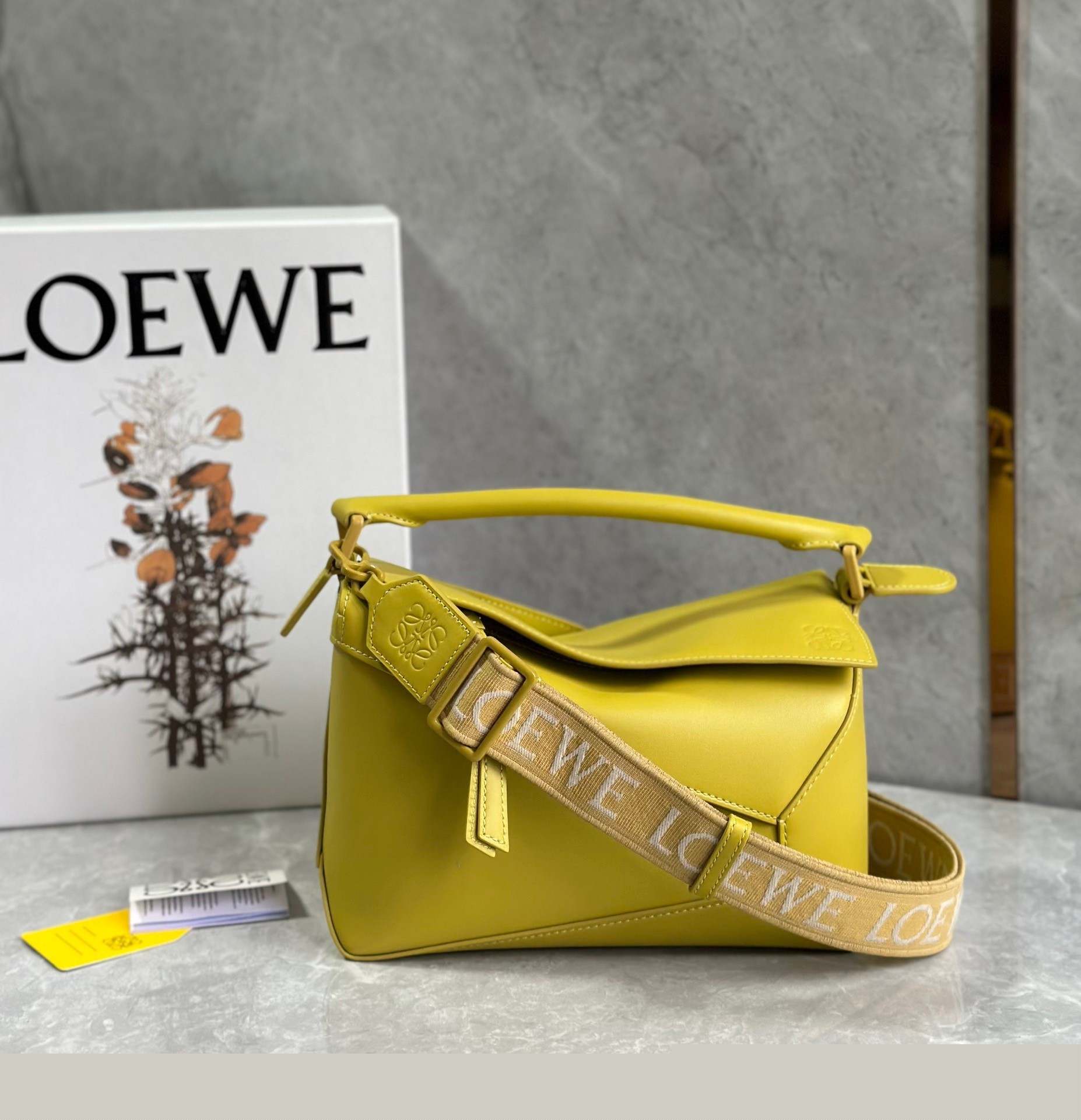 L0ew* puzzle edge small bag in yellow satin calfskin