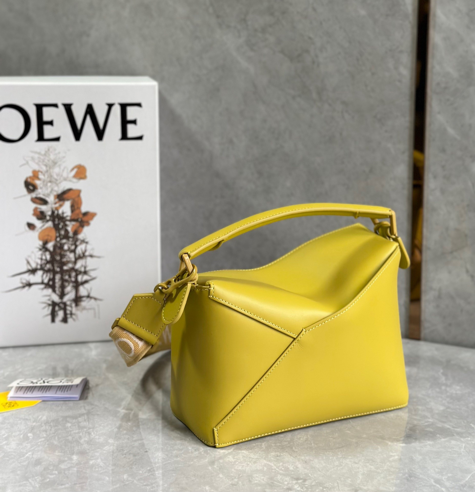 L0ew* puzzle edge small bag in yellow satin calfskin
